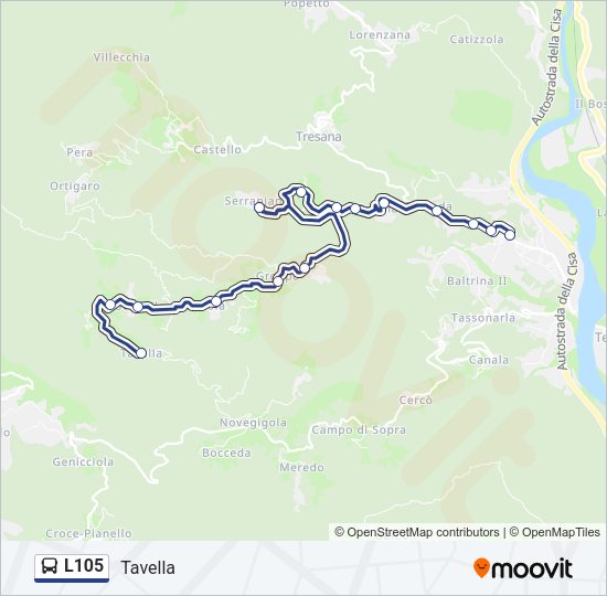 Percorso linea bus L105