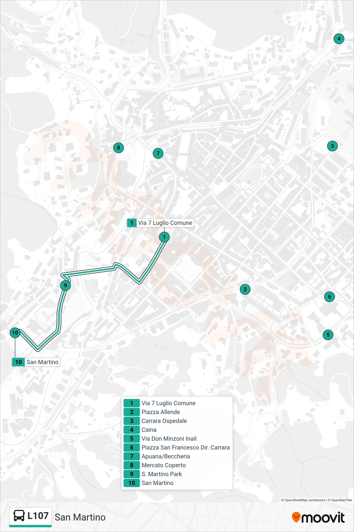 Linea L107 bus (San Martino) - Percorsi e fermate sulla mappa