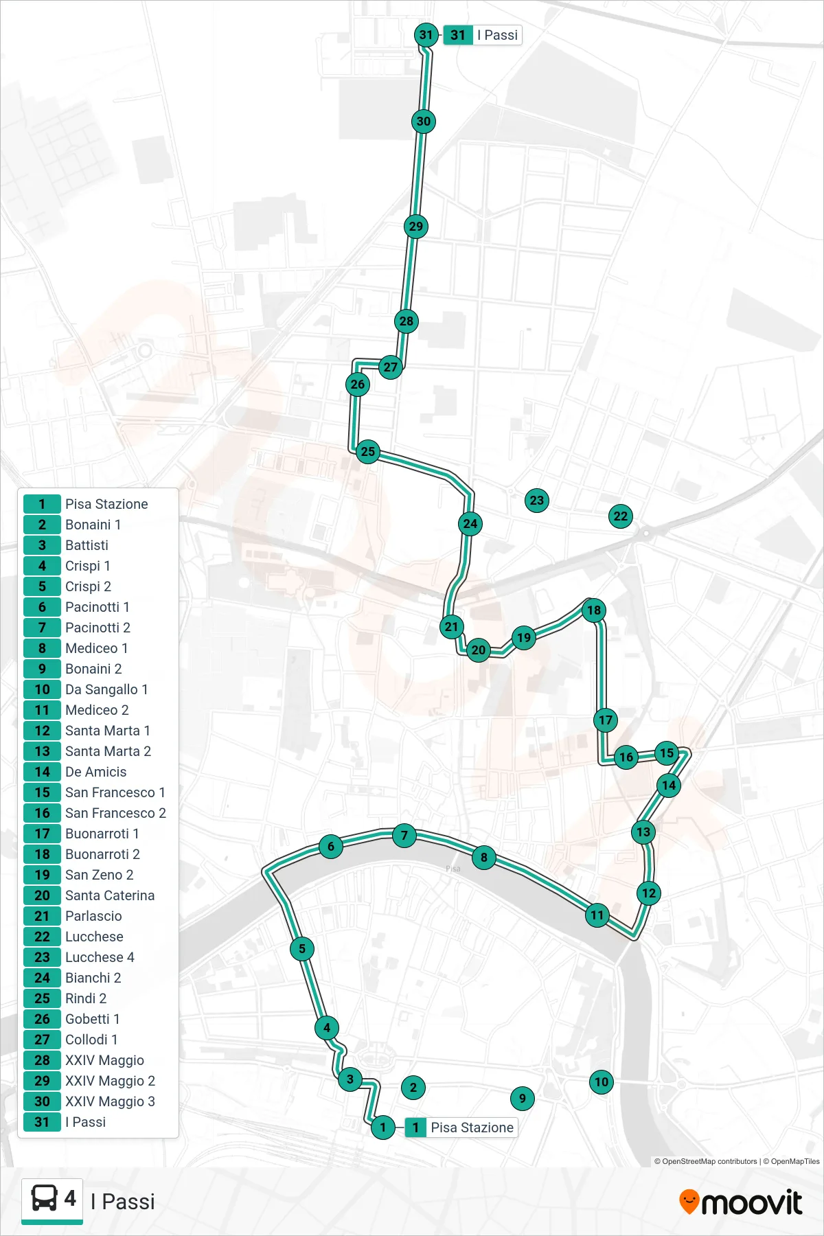 Linea 4 bus (I Passi) - Percorsi e fermate sulla mappa