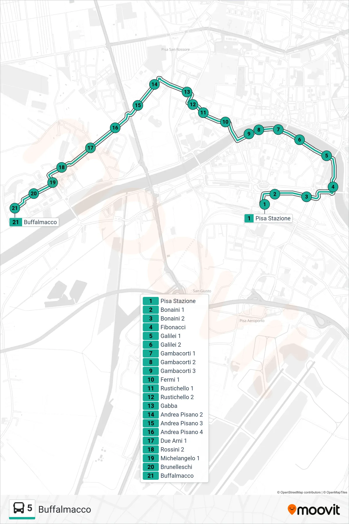 Linea 5  bus (Buffalmacco) - Percorsi e fermate sulla mappa