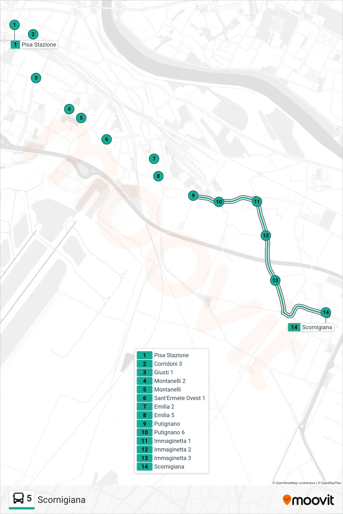 Linea 5  bus (Scornigiana) - Percorsi e fermate sulla mappa