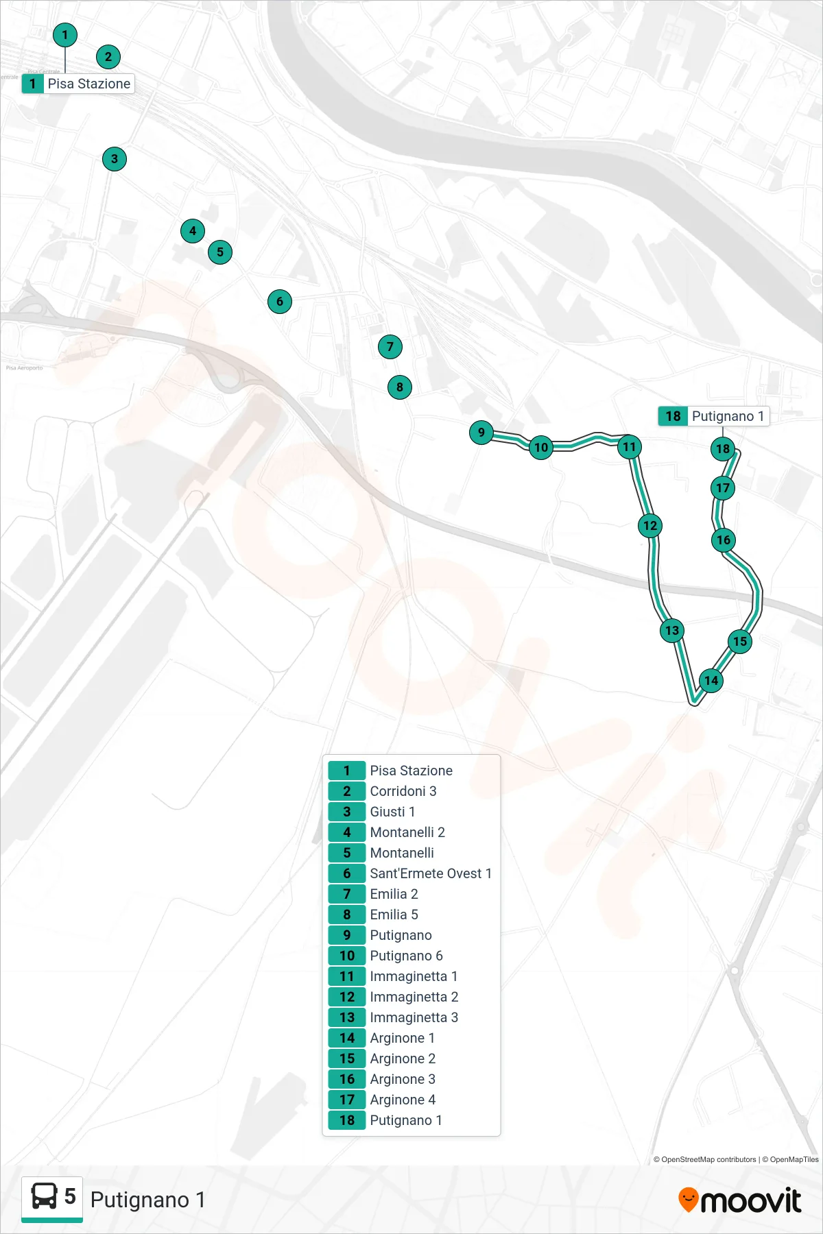 Linea 5 bus (Putignano 1) - Percorsi e fermate sulla mappa