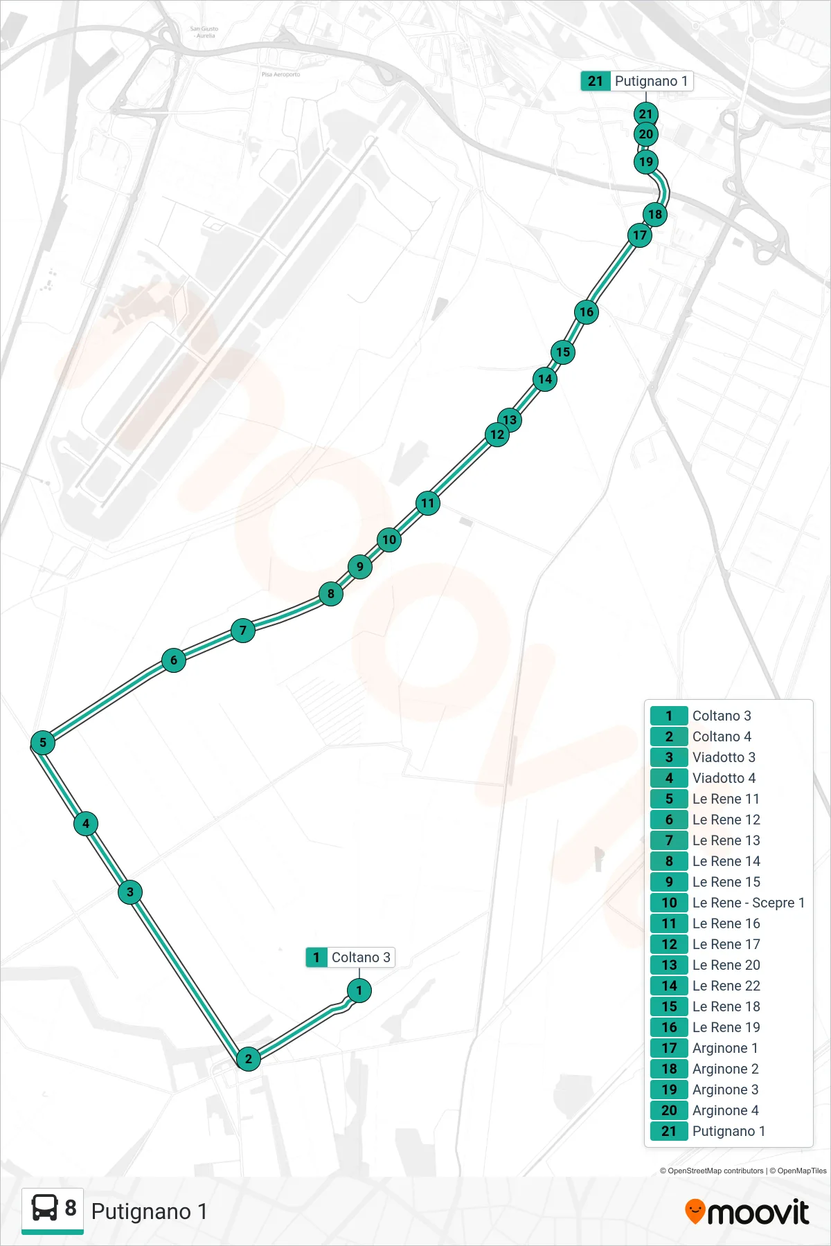 Linea 8 bus (Putignano 1) - Percorsi e fermate sulla mappa