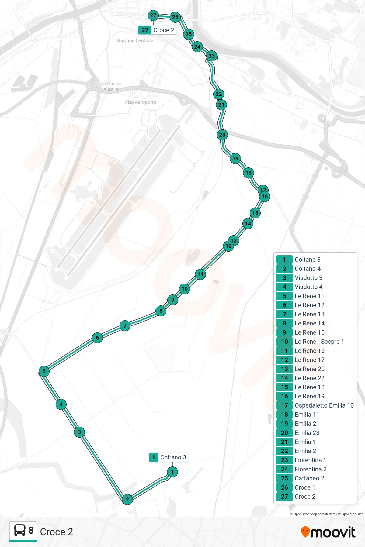 Linea 8  bus (Croce 2) - Percorsi e fermate sulla mappa