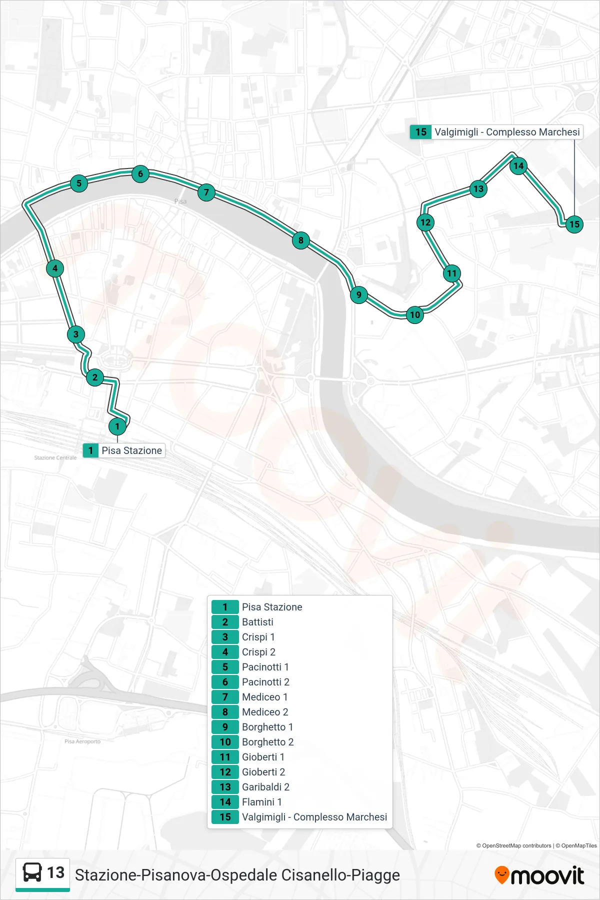 Linea 13  bus (Complesso Marchesi) - Percorsi e fermate sulla mappa