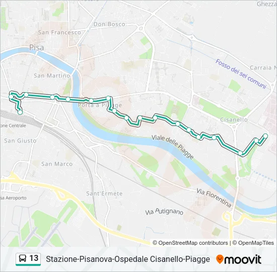 Percorso linea bus 13