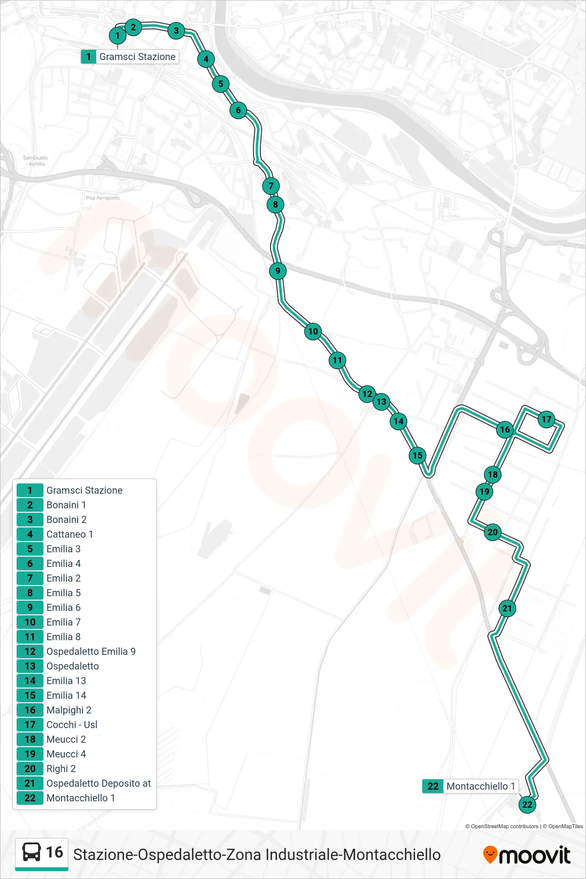 Linea 16  bus (Montacchiello 1) - Percorsi e fermate sulla mappa