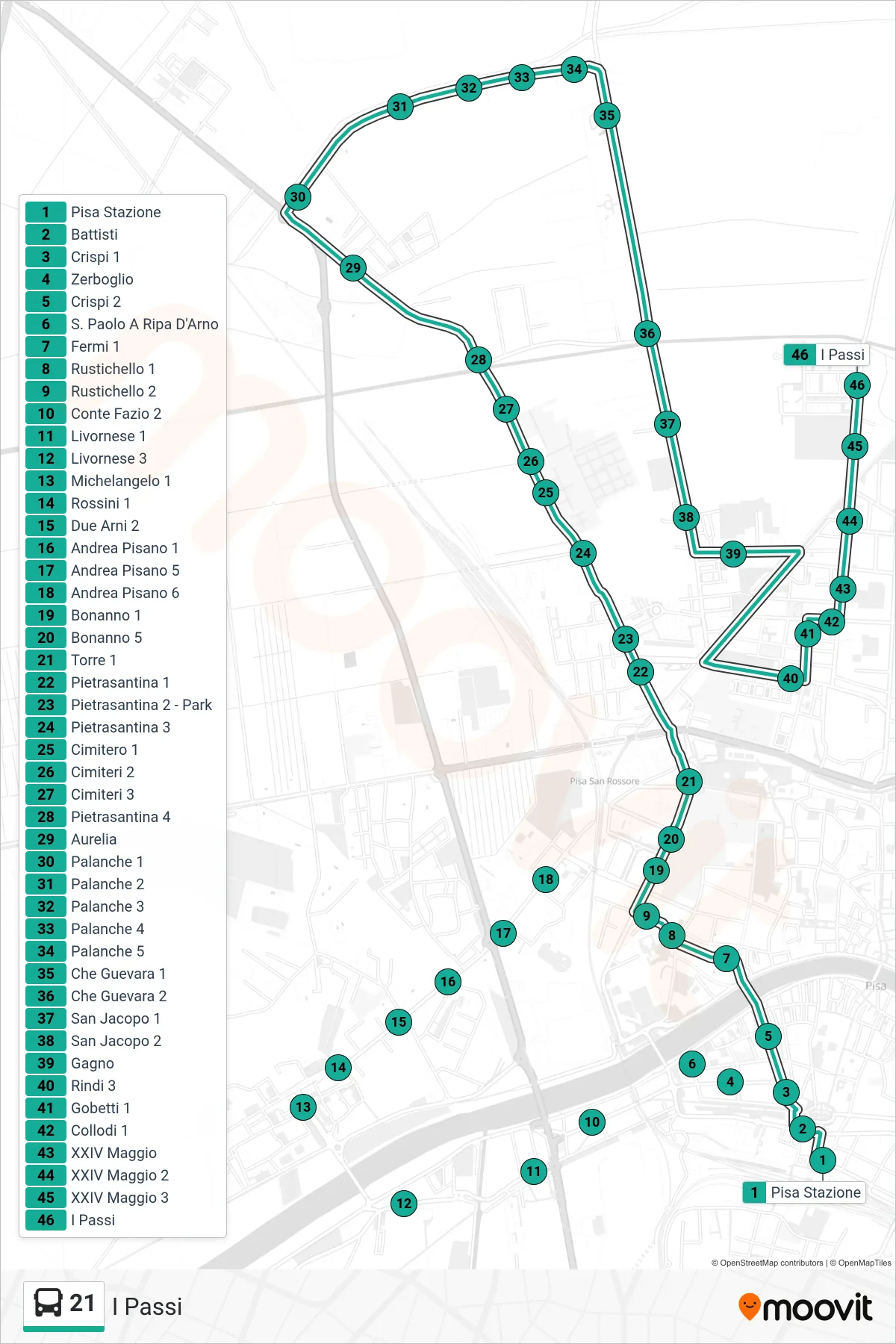 Linea 21 bus (I Passi) - Percorsi e fermate sulla mappa