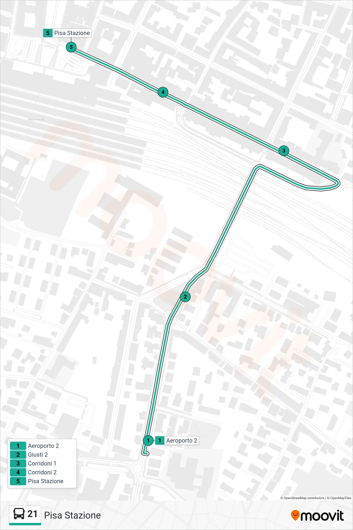 Linea 21 bus (Pisa Stazione) - Percorsi e fermate sulla mappa
