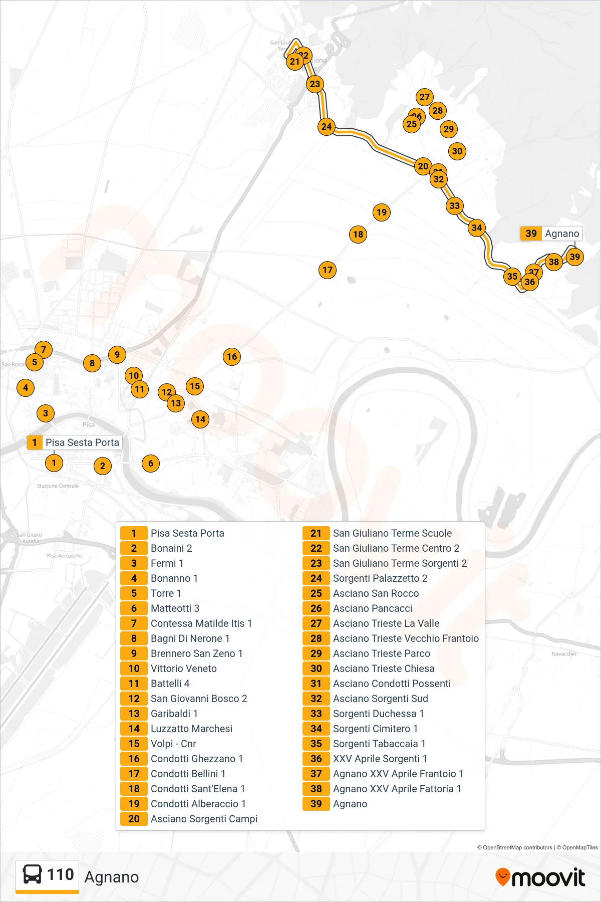 Linea 110 bus (Agnano) - Percorsi e fermate sulla mappa