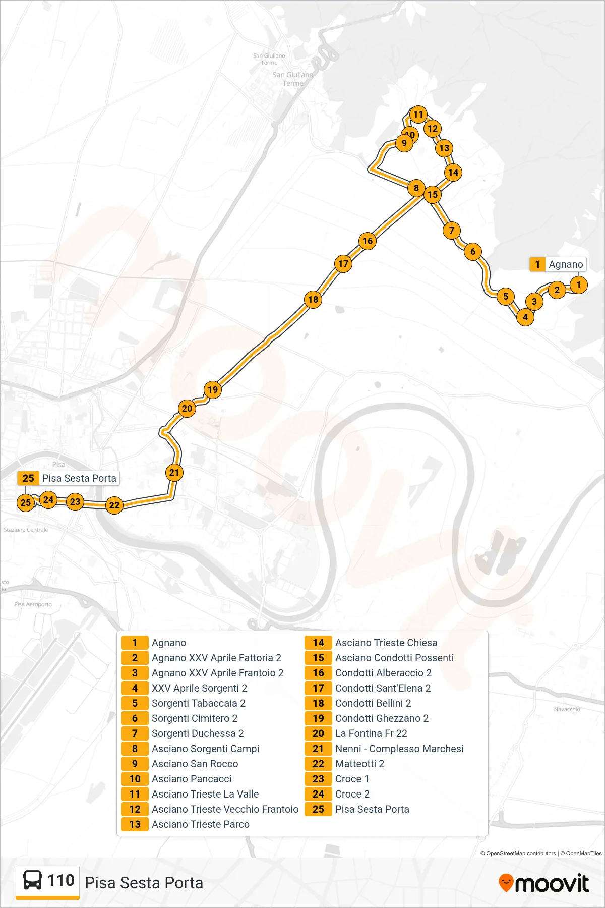 Linea 110  bus (Pisa Sesta Porta) - Percorsi e fermate sulla mappa