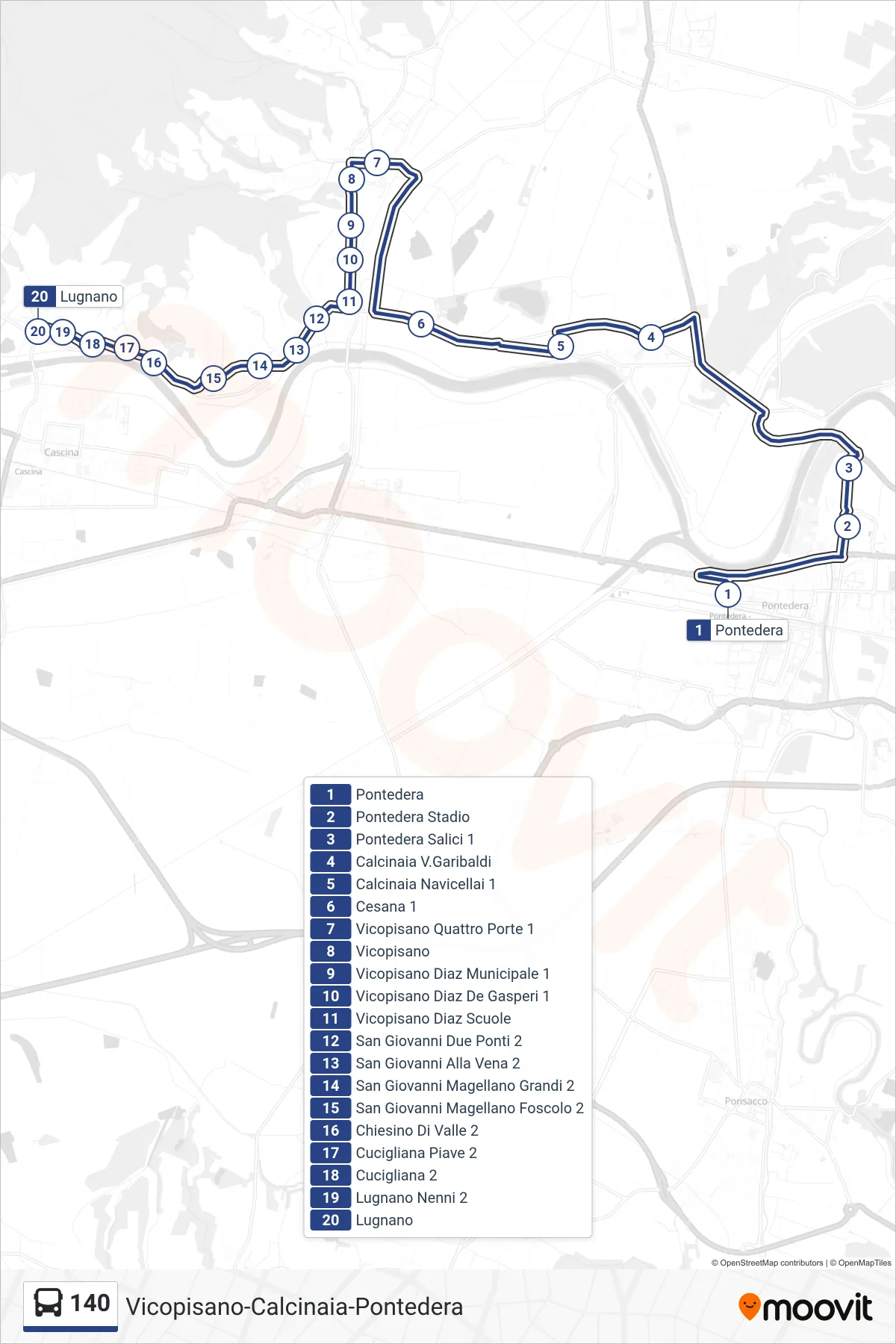 Linea 140 bus (Lugnano) - Percorsi e fermate sulla mappa