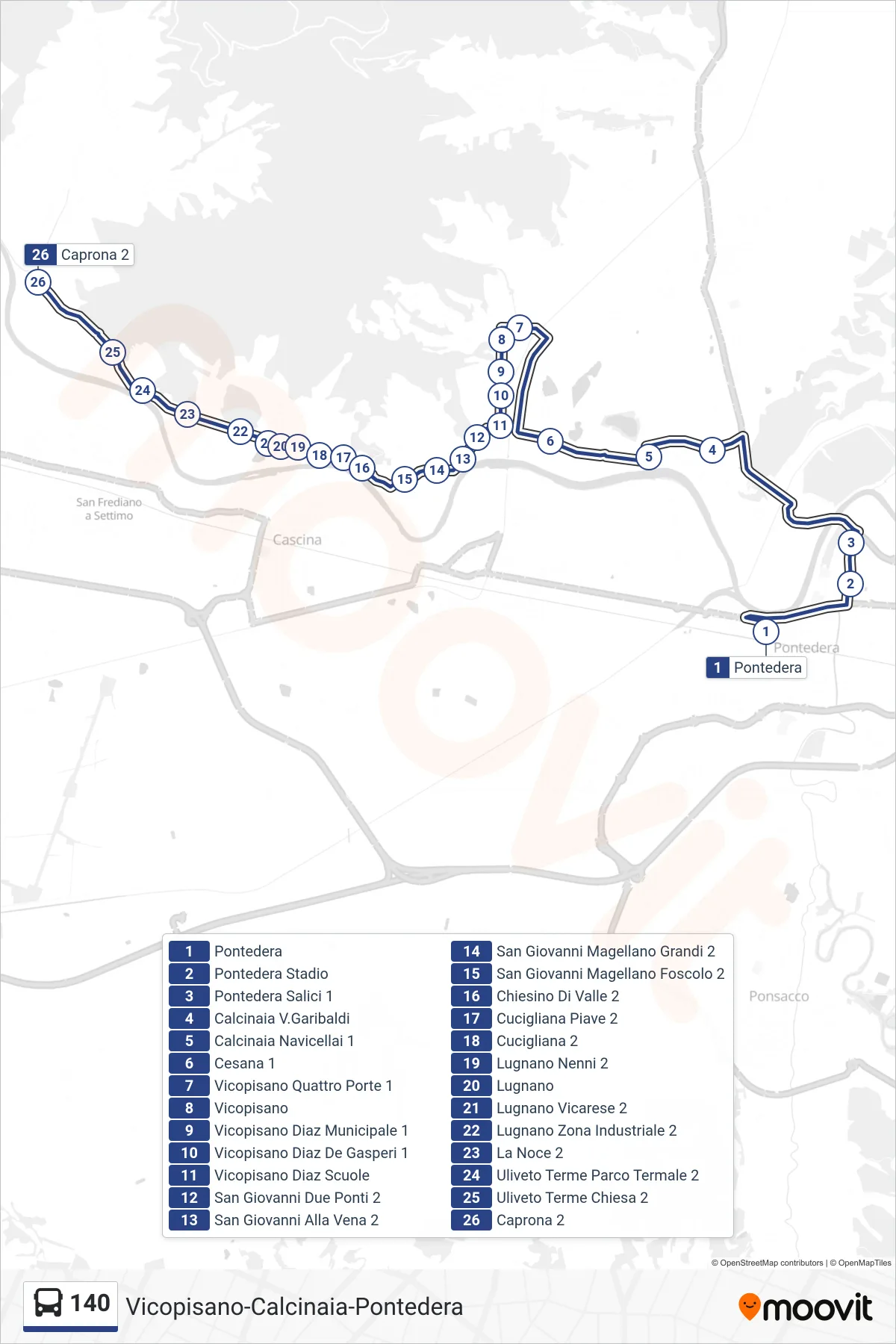 Linea 140 bus (Caprona 2) - Percorsi e fermate sulla mappa