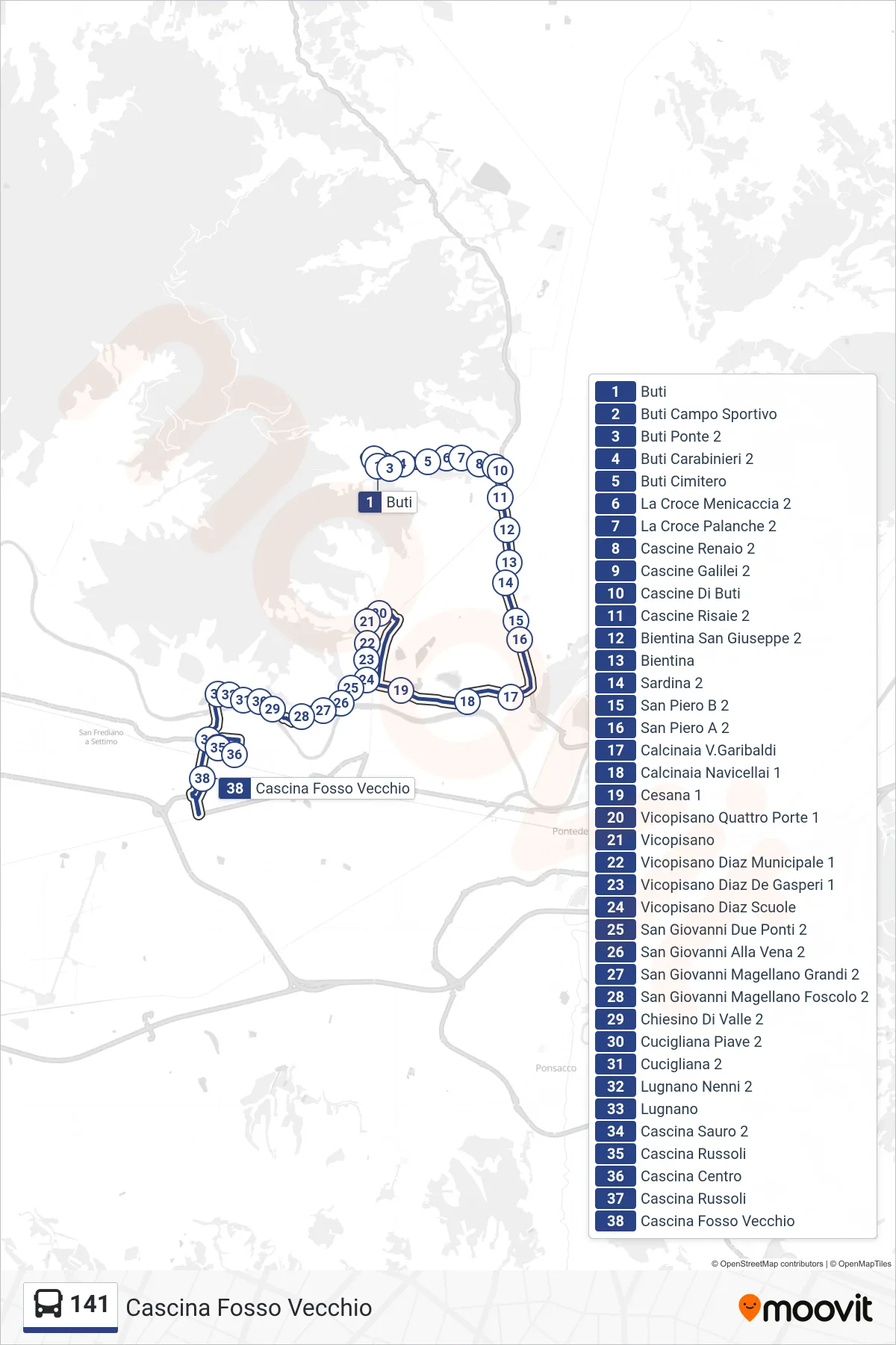 Linea 141  bus (Cascina Fosso Vecchio) - Percorsi e fermate sulla mappa