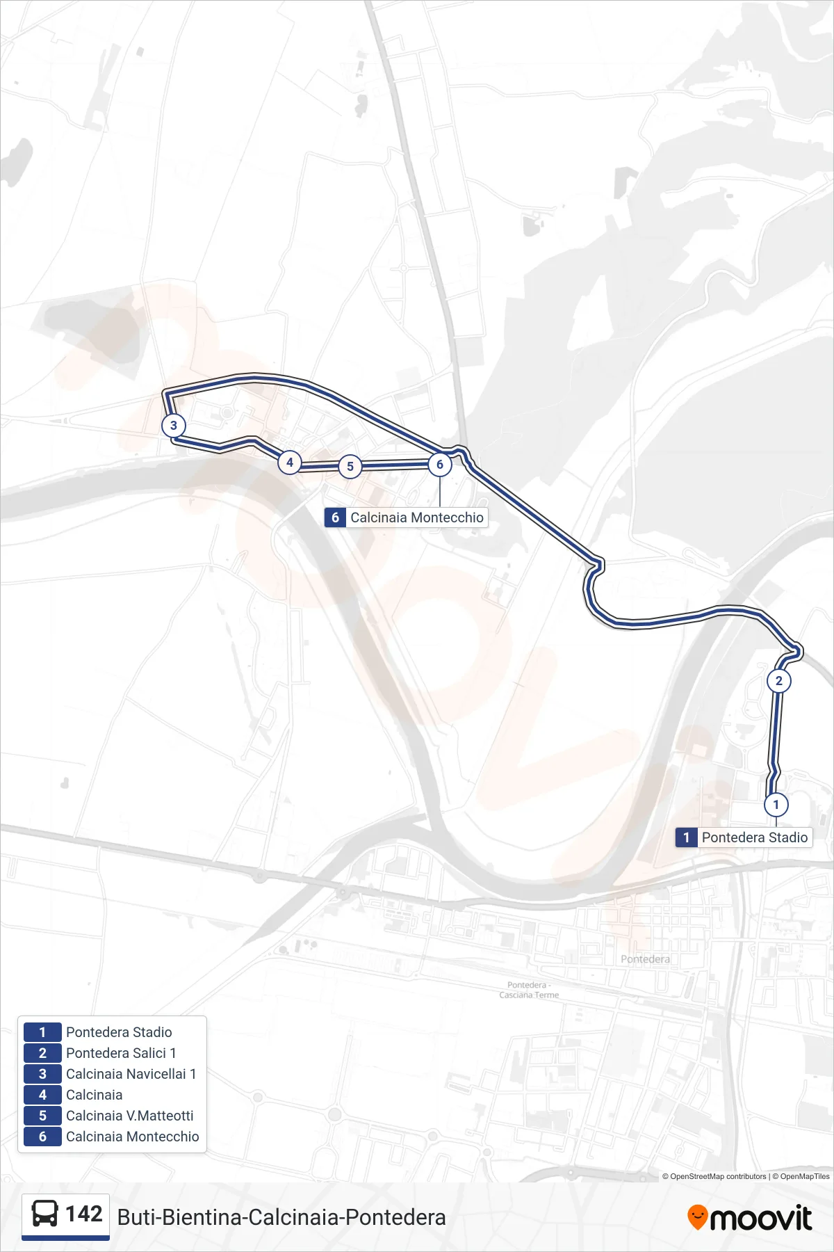 Linea 142 bus (Calcinaia Montecchio) - Percorsi e fermate sulla mappa