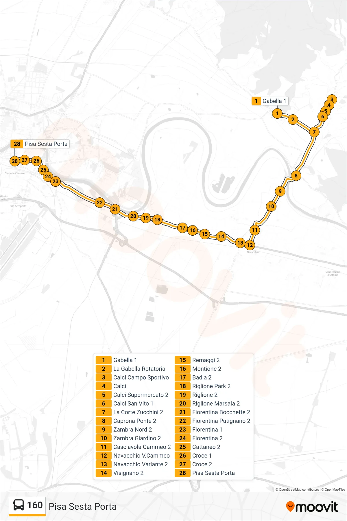 Linea 160 bus (Pisa Sesta Porta) - Percorsi e fermate sulla mappa