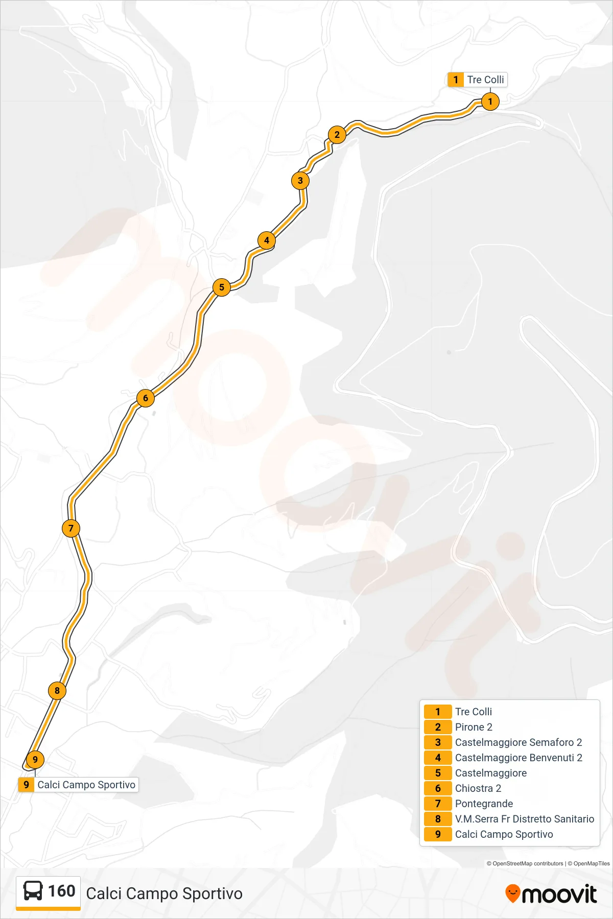 Linea 160  bus (Calci Campo Sportivo) - Percorsi e fermate sulla mappa