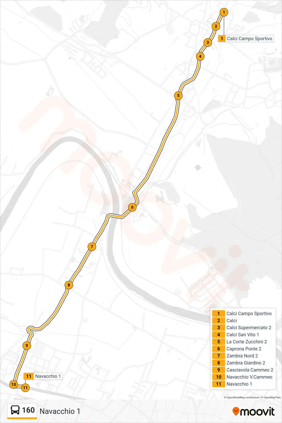 Linea 160 bus (Navacchio 1) - Percorsi e fermate sulla mappa