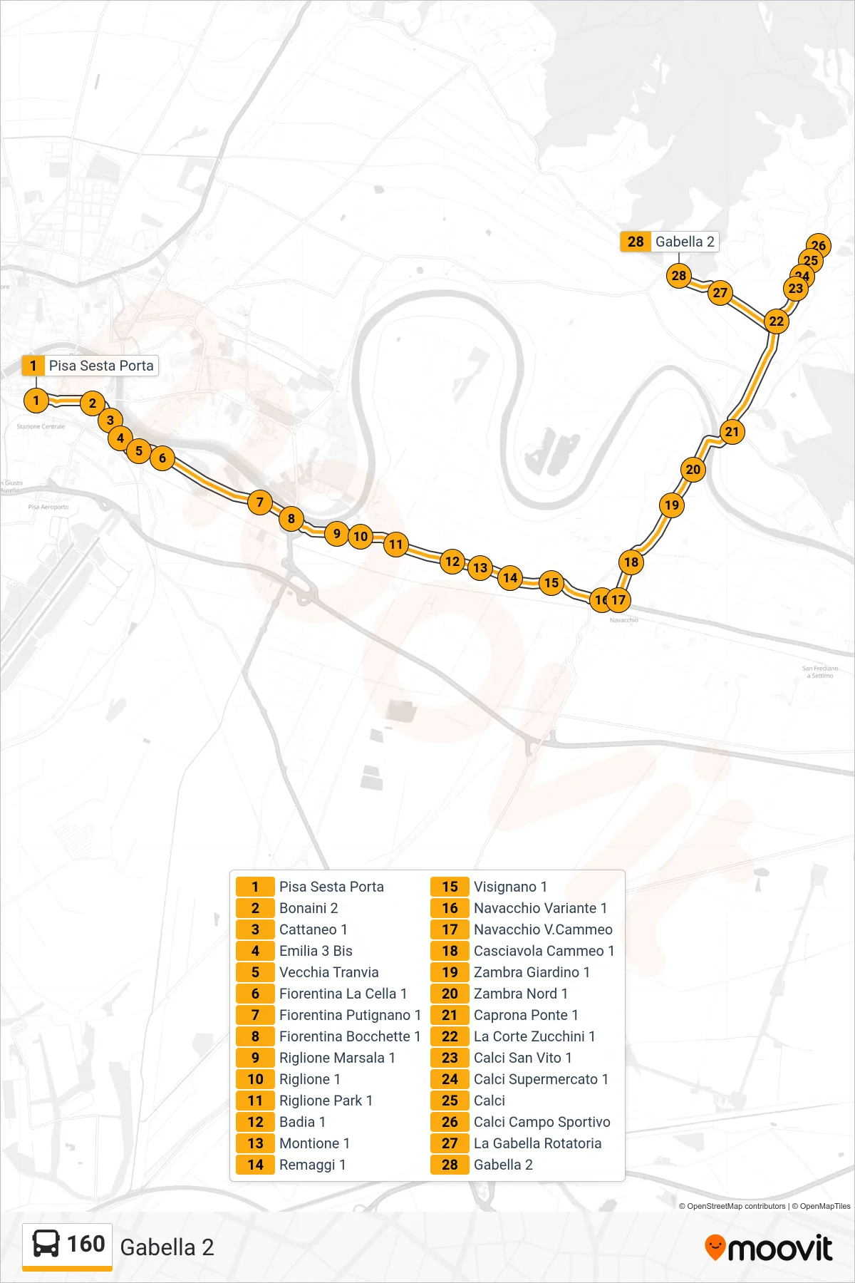 Linea 160 bus (Gabella 2) - Percorsi e fermate sulla mappa