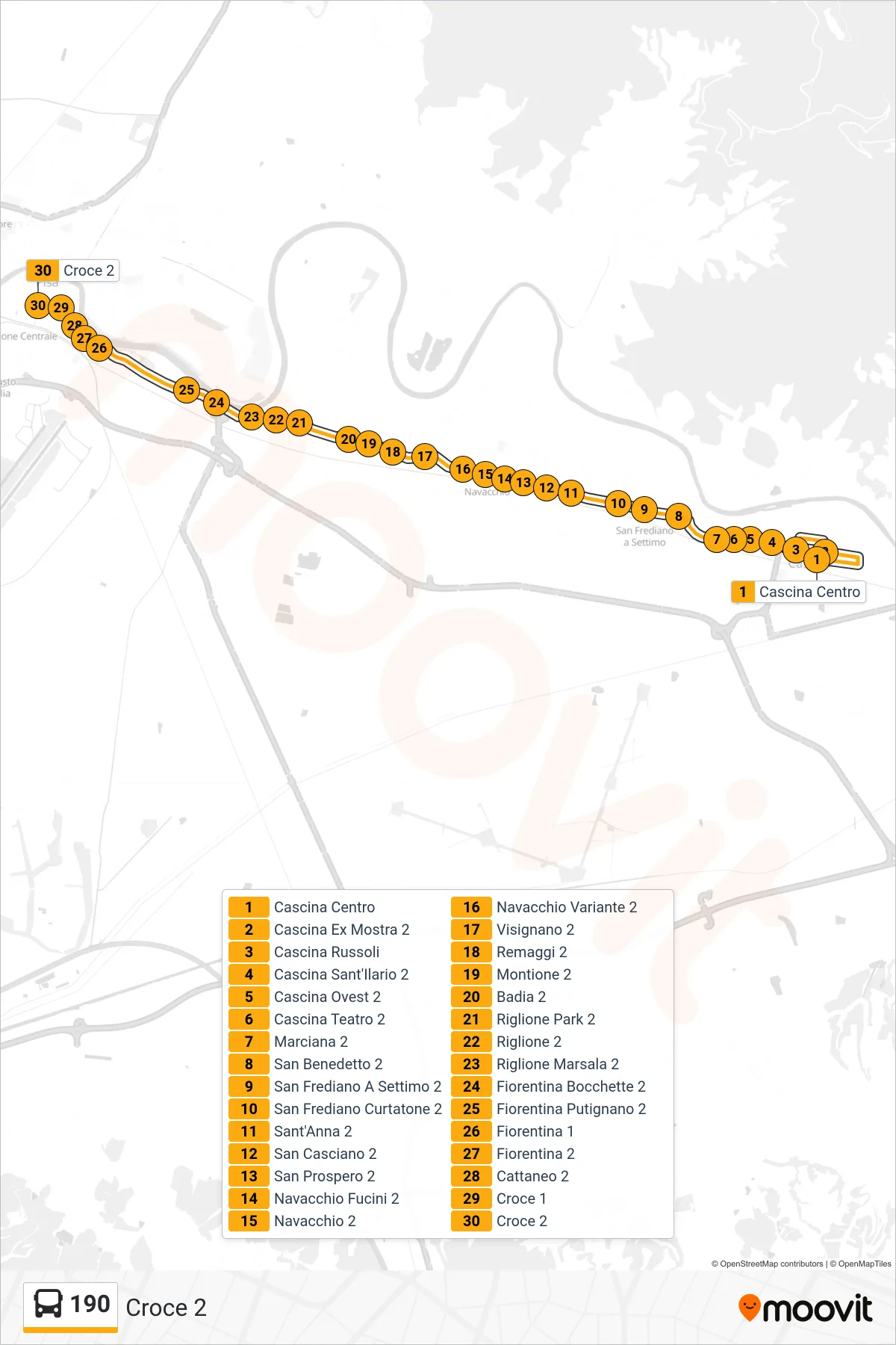Linea 190  bus (Croce 2) - Percorsi e fermate sulla mappa