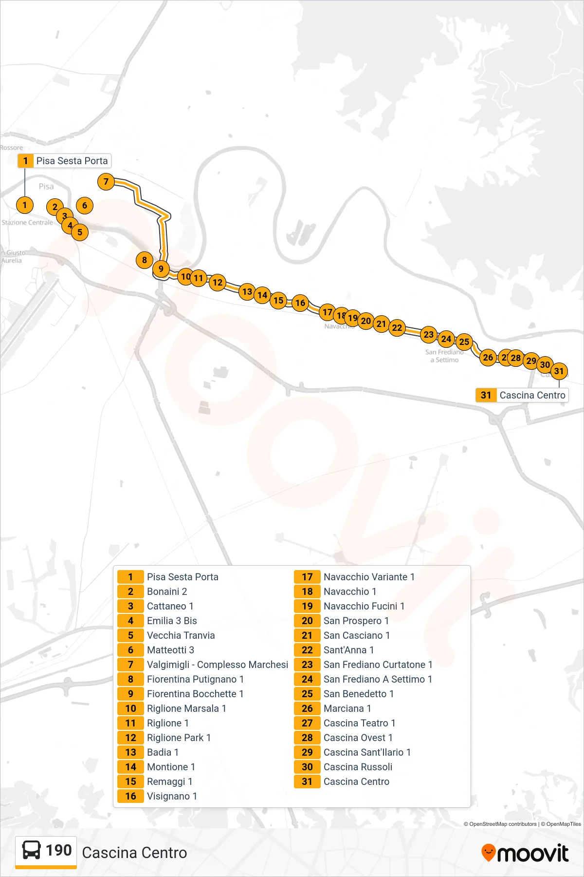 Linea 190 bus (Cascina Centro) - Percorsi e fermate sulla mappa