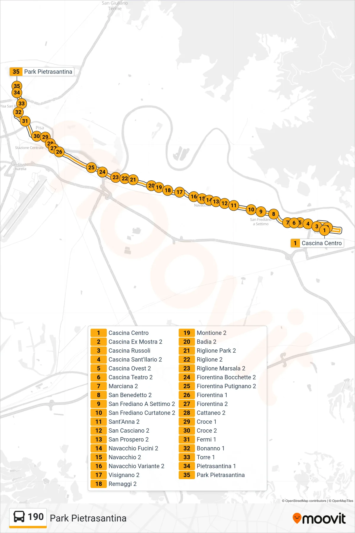 Linea 190 bus (Park Pietrasantina) - Percorsi e fermate sulla mappa