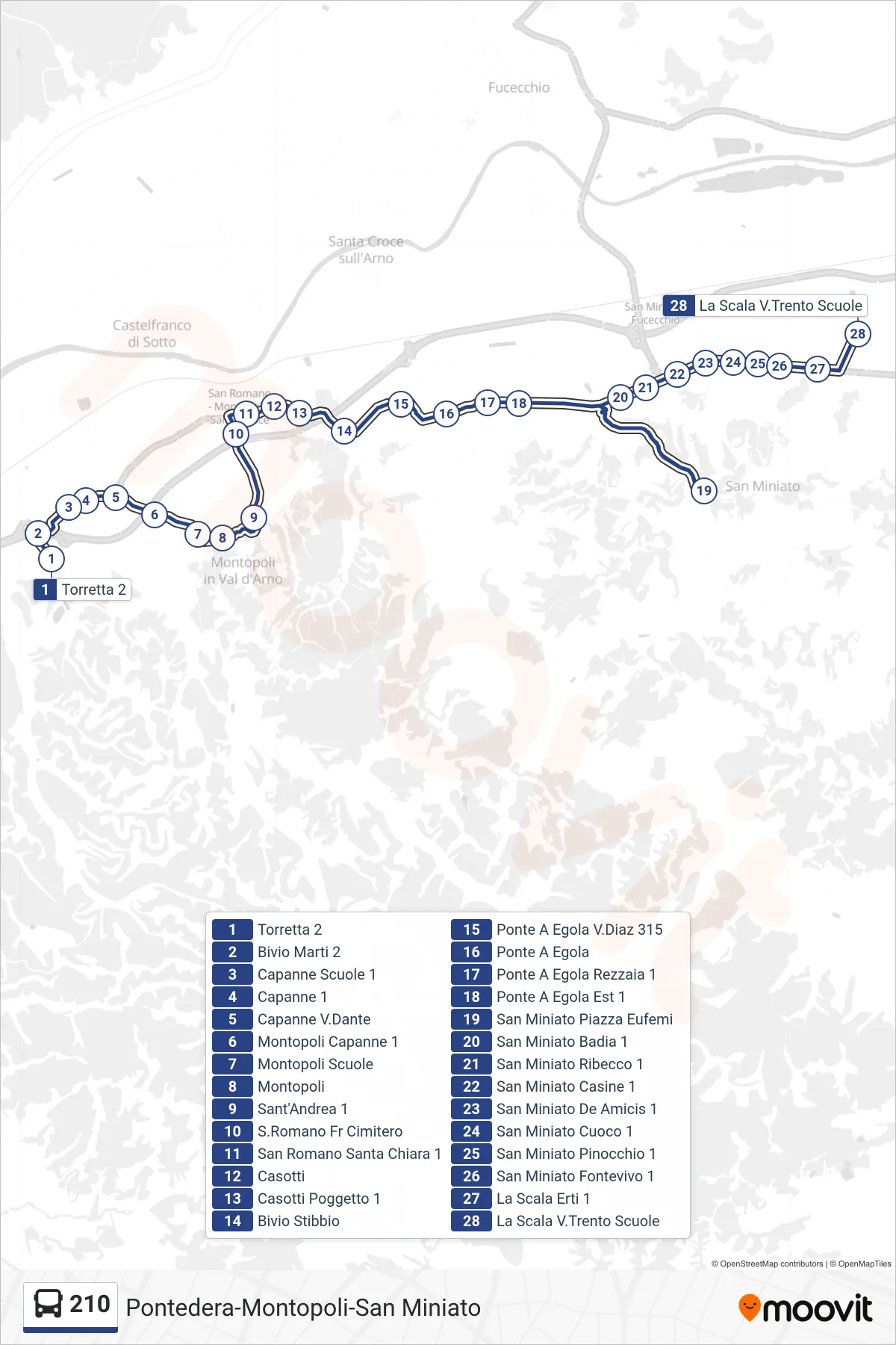 Linea 210 bus (La Scala Scuole) - Percorsi e fermate sulla mappa