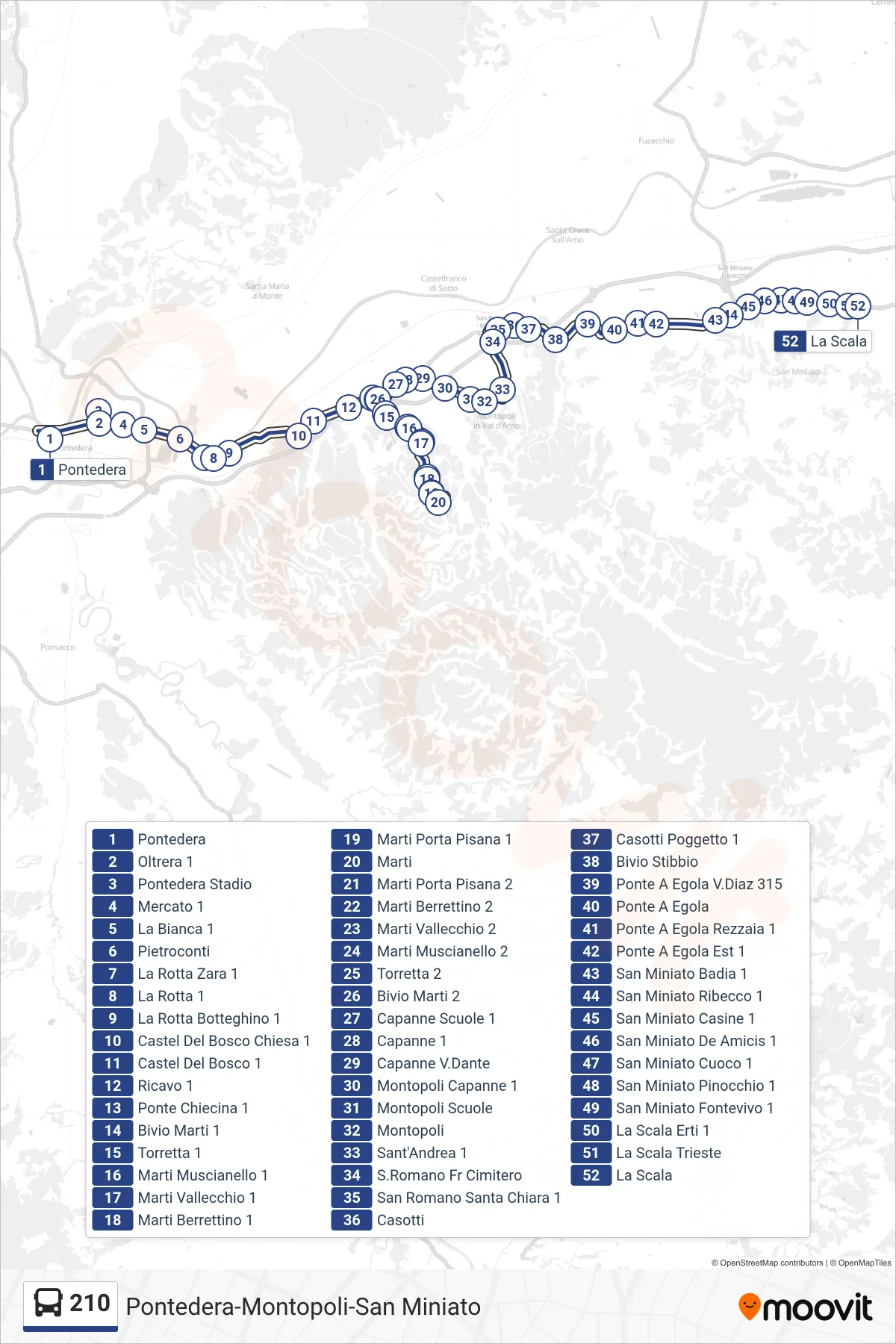Linea 210 bus (La Scala) - Percorsi e fermate sulla mappa