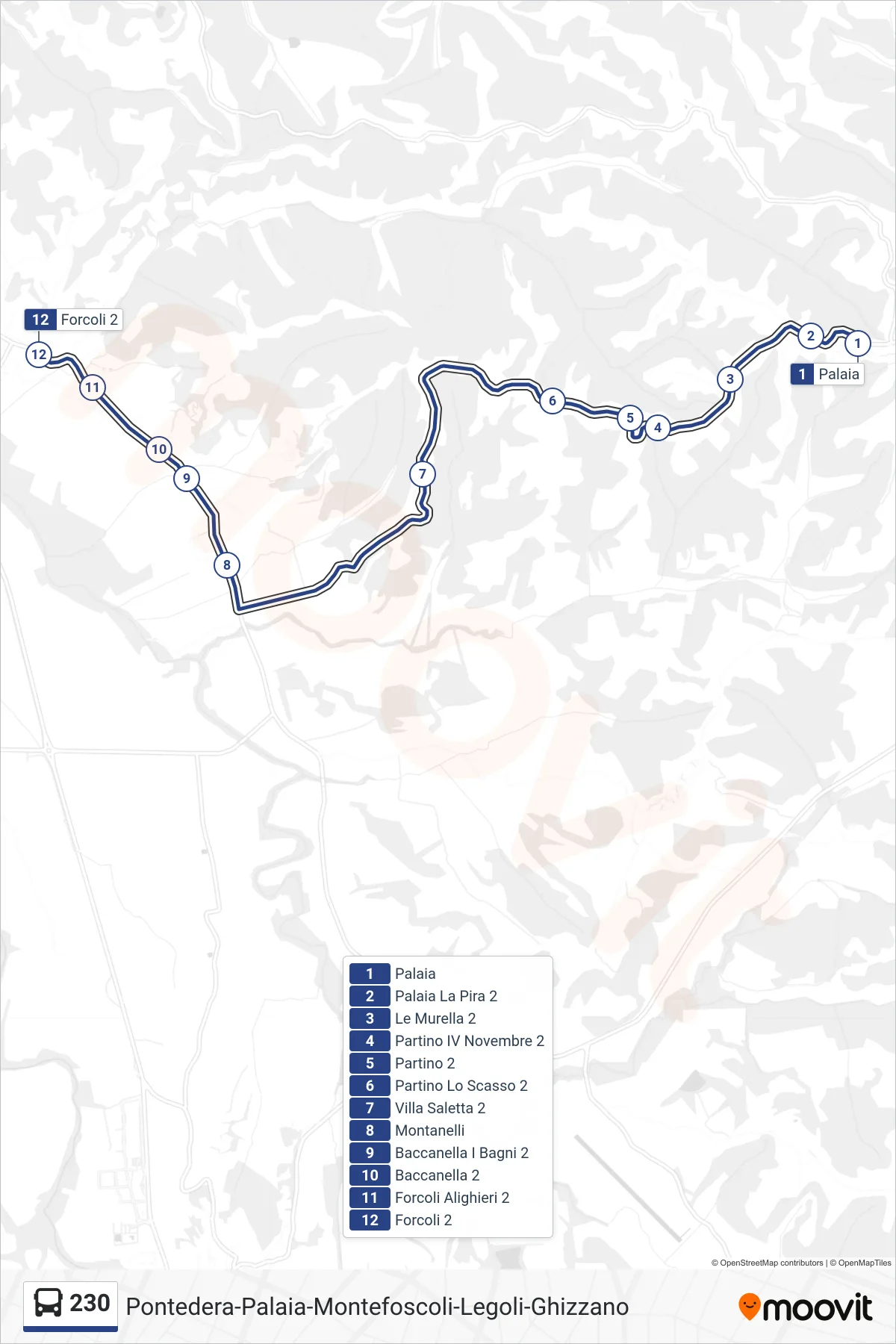 Linea 230 bus (Forcoli 2) - Percorsi e fermate sulla mappa