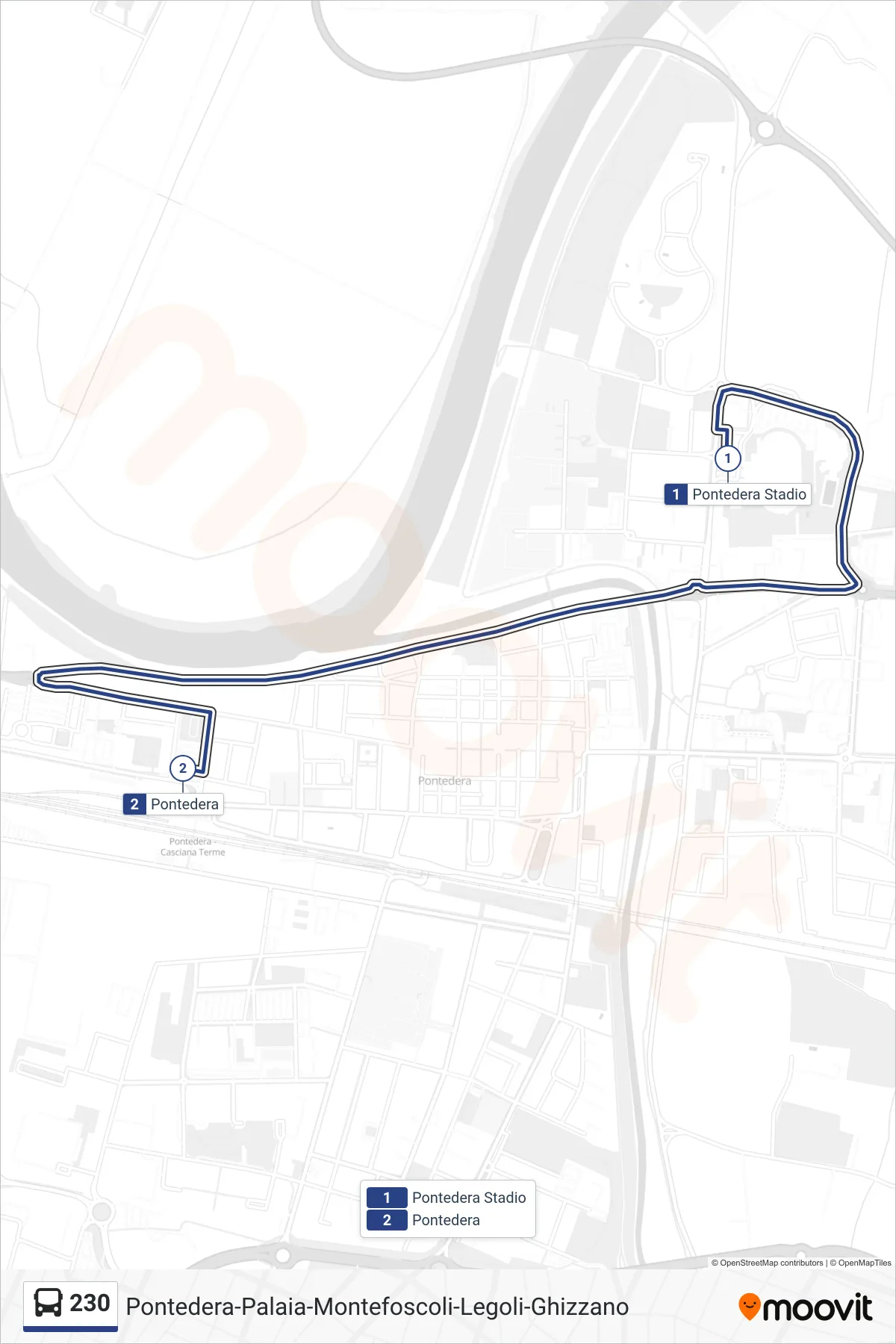 Linea 230  bus (Pontedera) - Percorsi e fermate sulla mappa