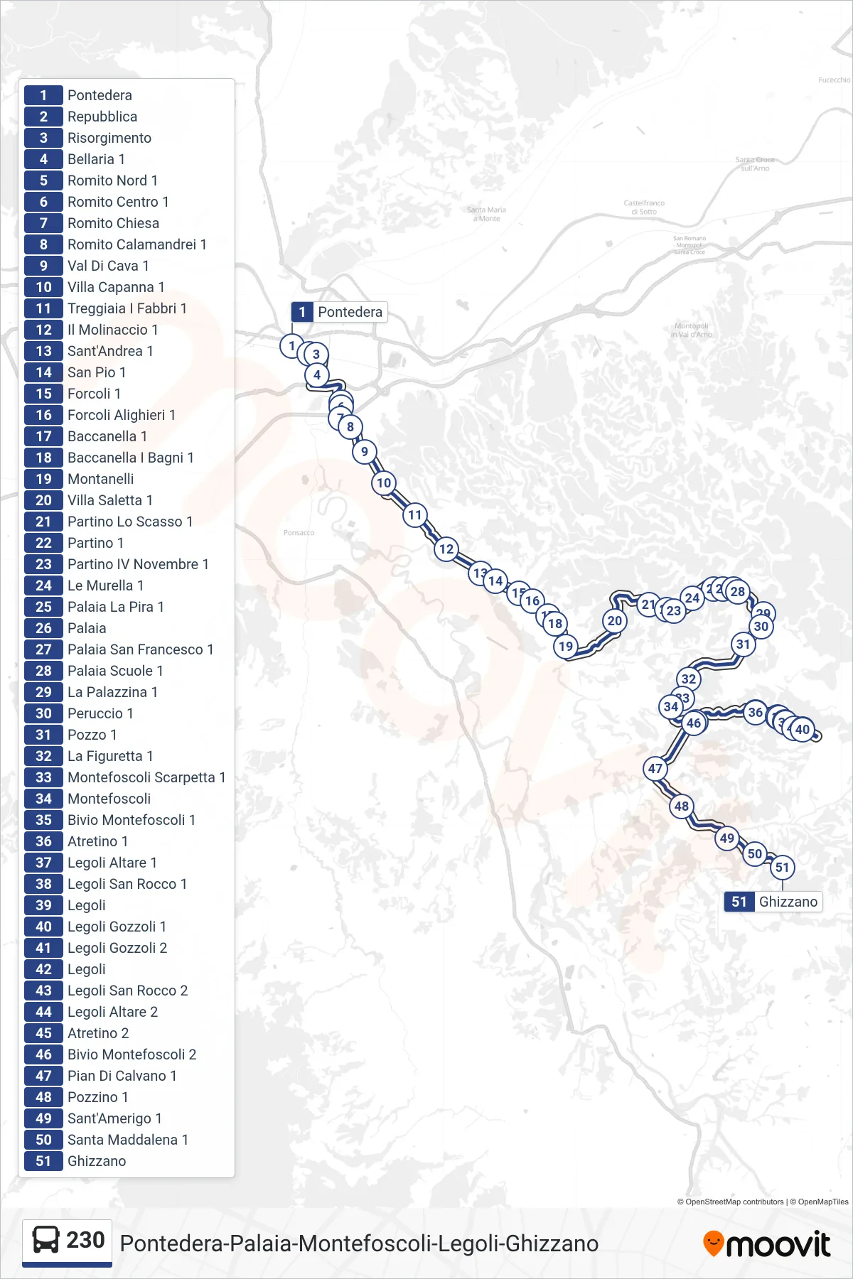 Linea 230 bus (Ghizzano) - Percorsi e fermate sulla mappa