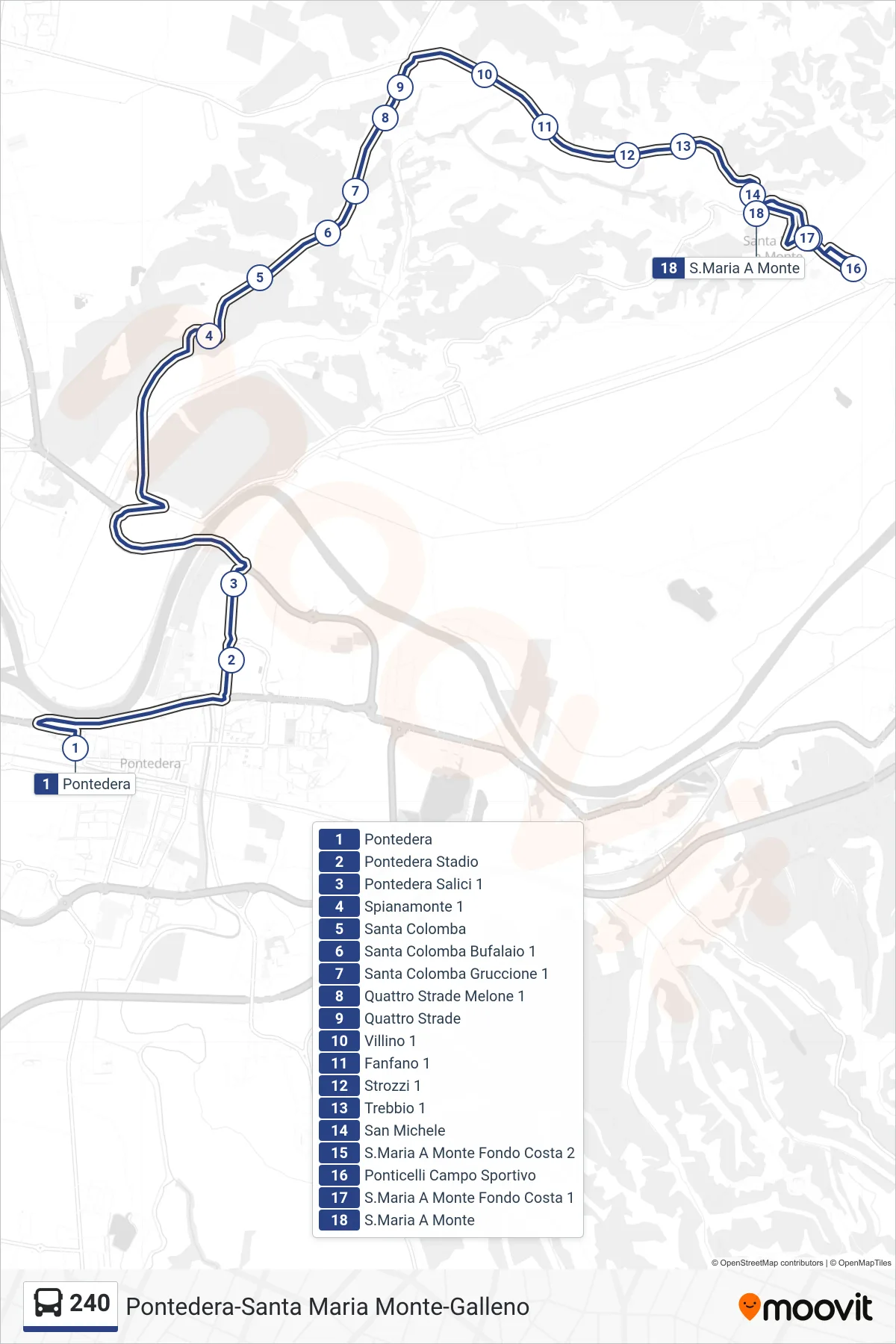 Linea 240 bus (Santa Maria A Monte) - Percorsi e fermate sulla mappa