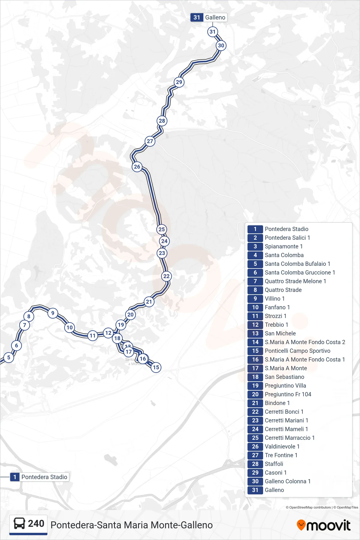 Linea 240  bus (Galleno) - Percorsi e fermate sulla mappa