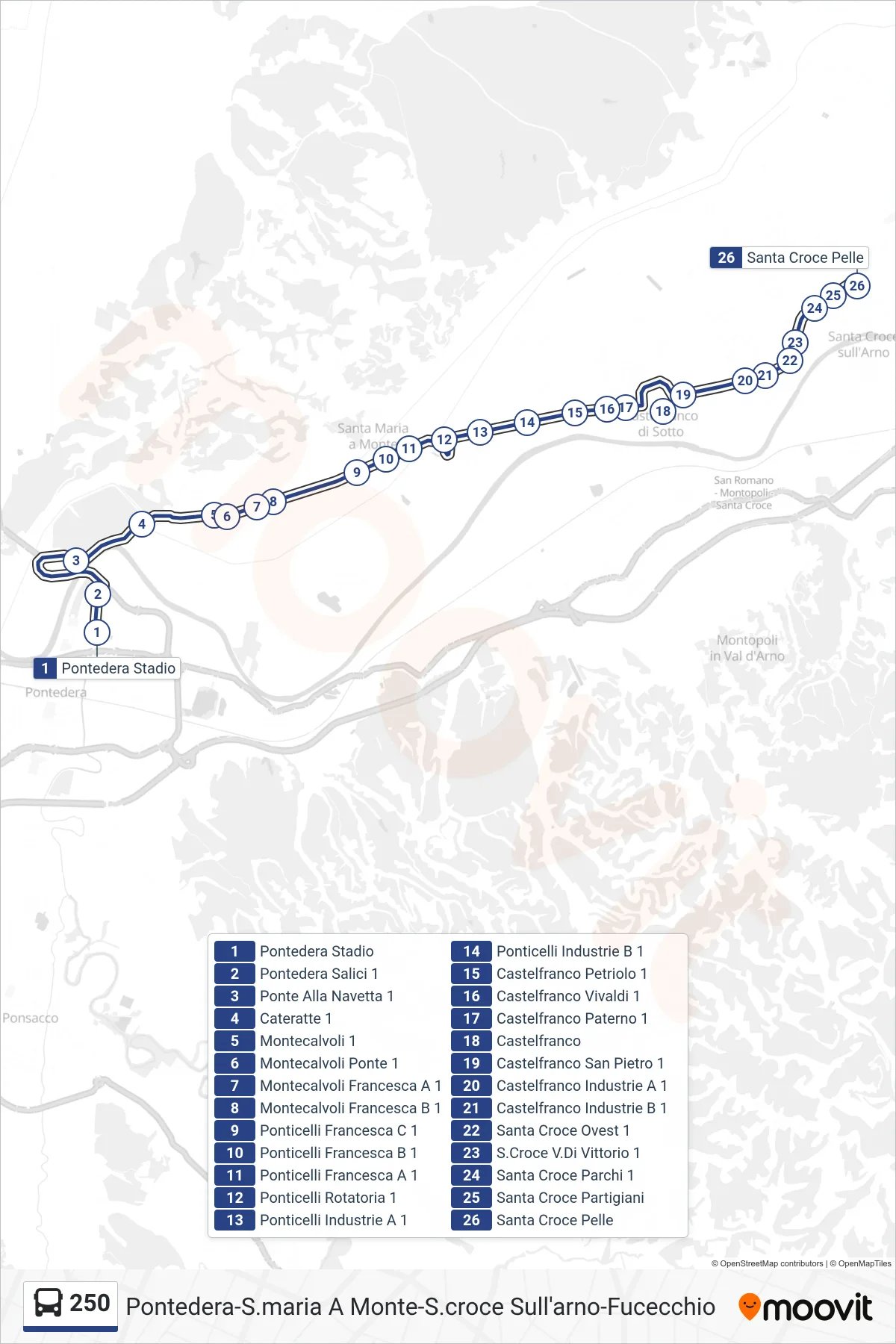 Linea 250 bus (Santa Croce Pelle) - Percorsi e fermate sulla mappa