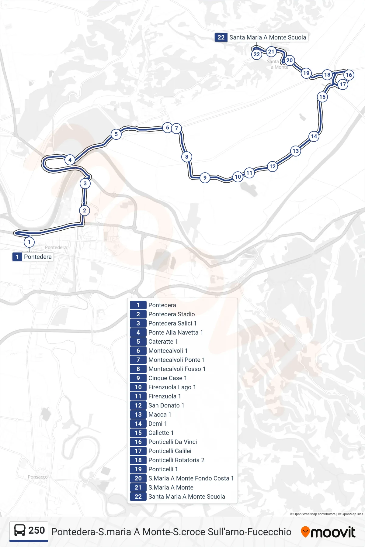 Linea 250  bus (Santa Maria A Monte Scuola) - Percorsi e fermate sulla mappa
