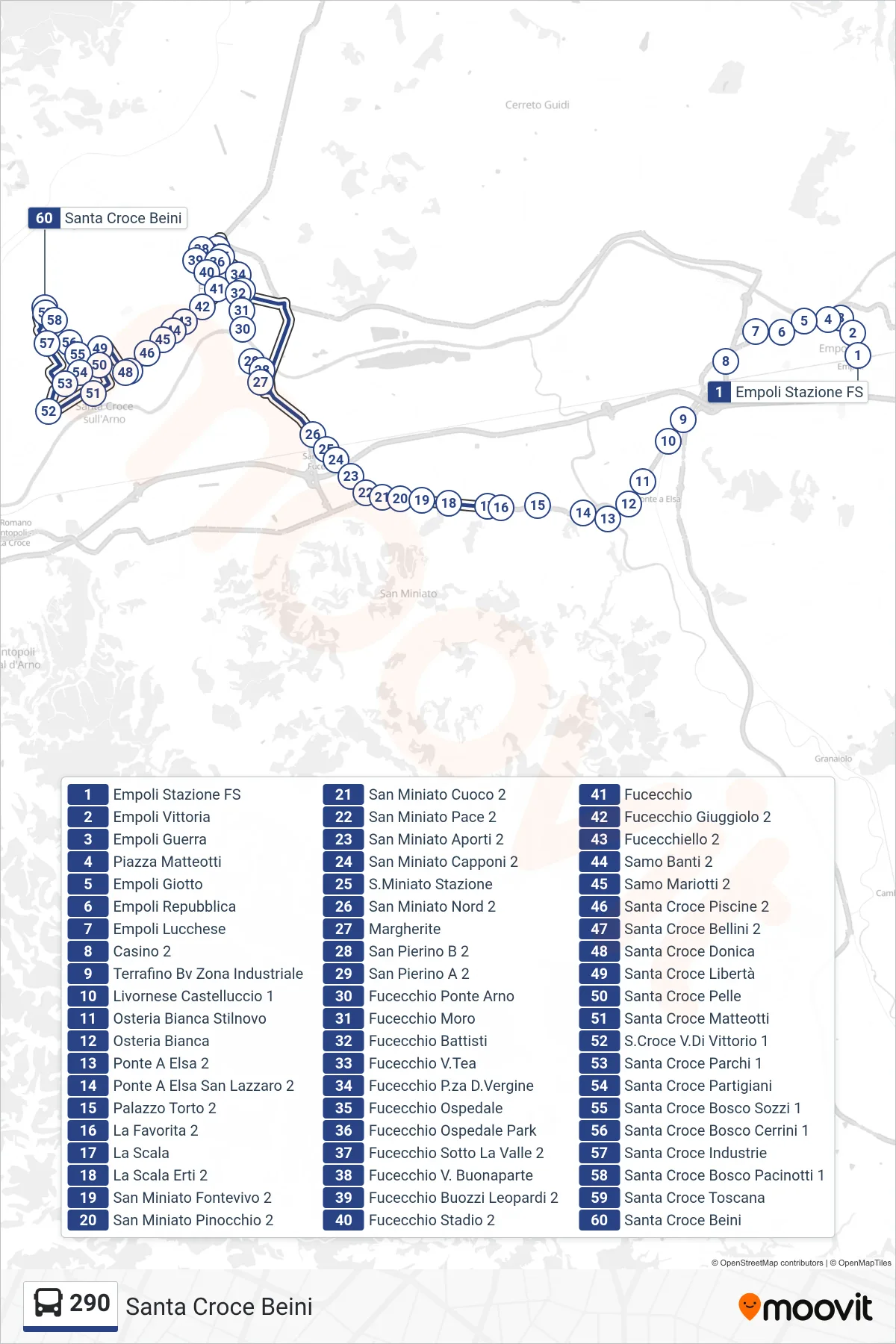 Linea 290 bus (Santa Croce Beini) - Percorsi e fermate sulla mappa
