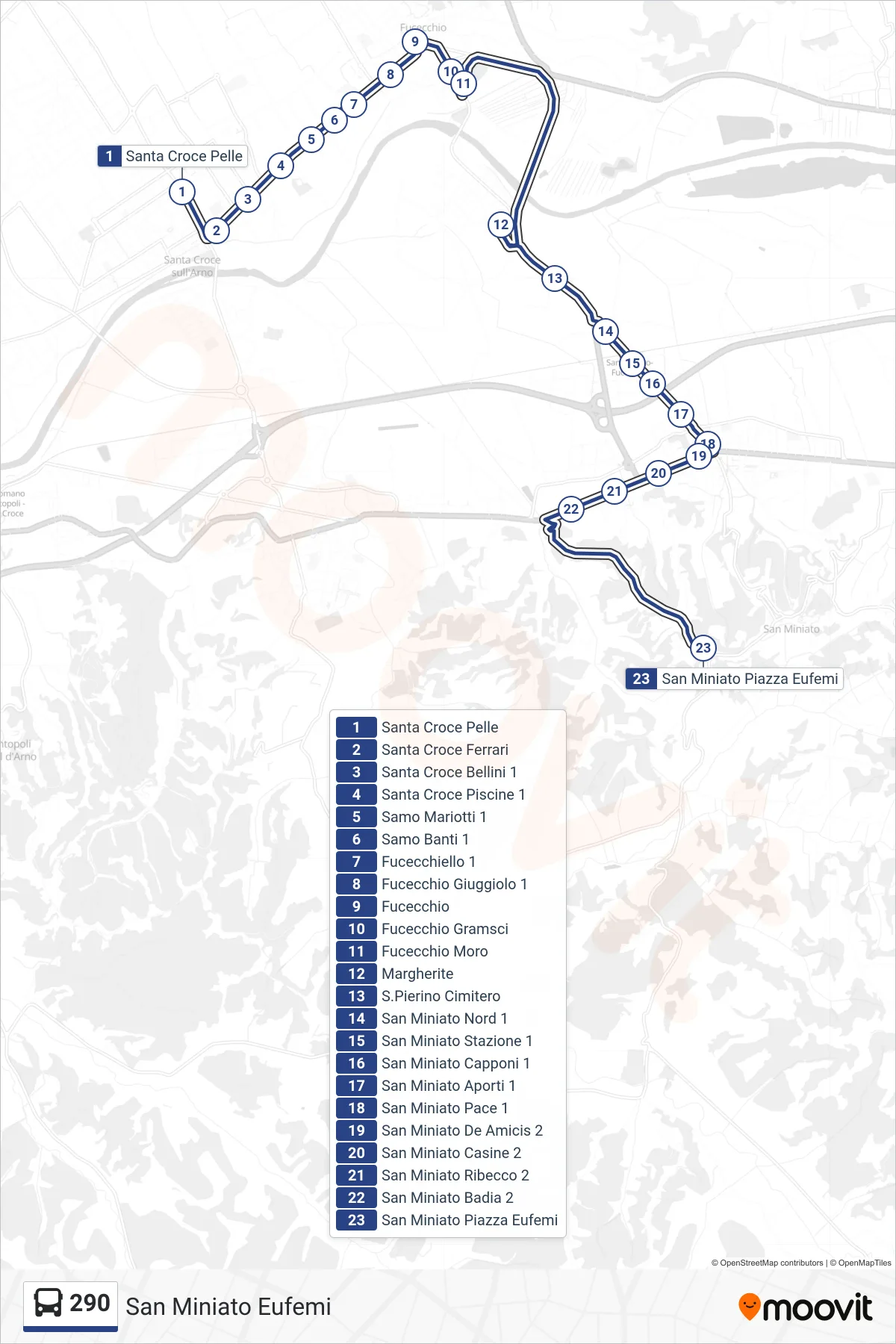 Linea 290 bus (San Miniato Eufemi) - Percorsi e fermate sulla mappa