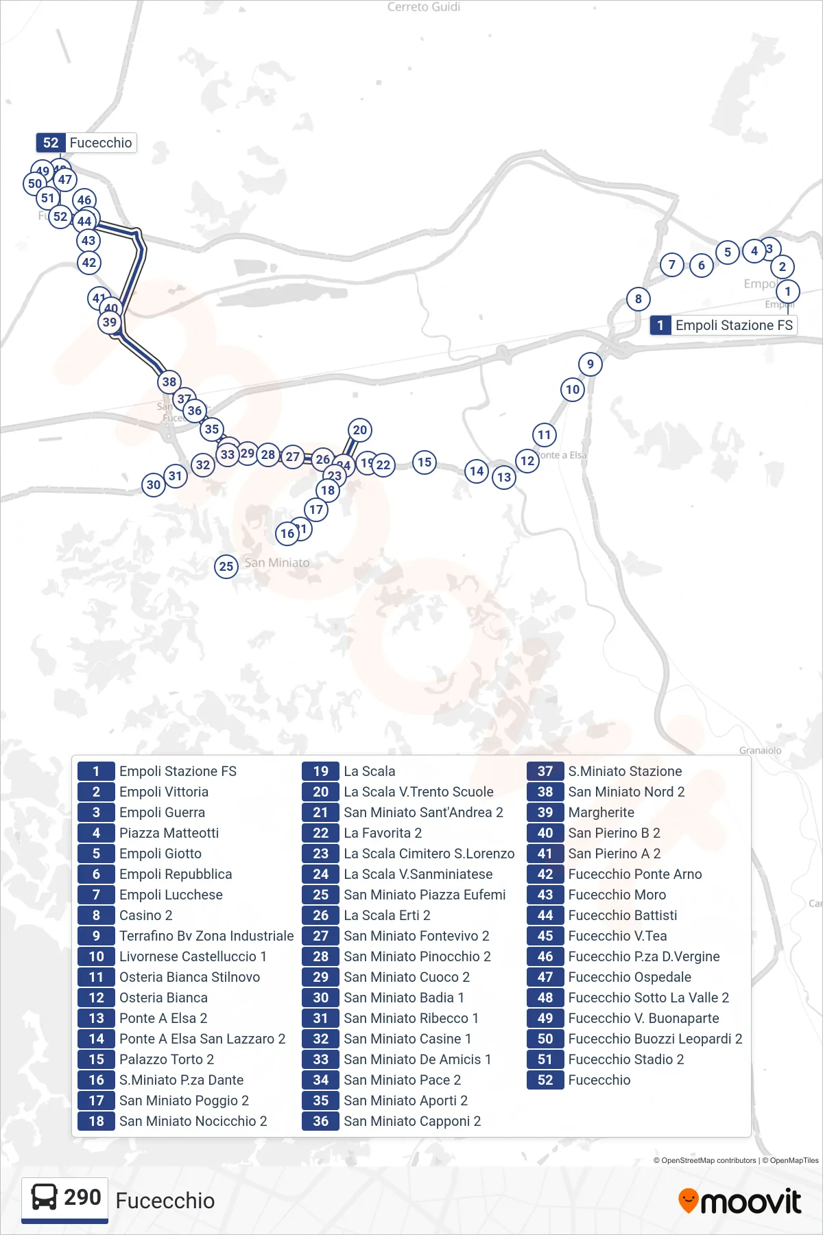 Linea 290 bus (Fucecchio) - Percorsi e fermate sulla mappa