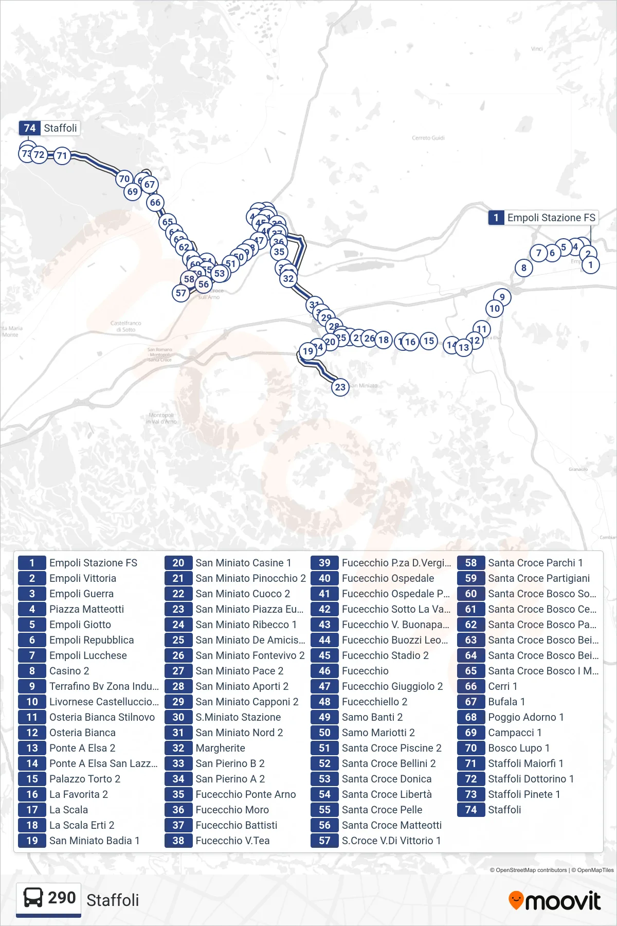 Linea 290  bus (Staffoli) - Percorsi e fermate sulla mappa