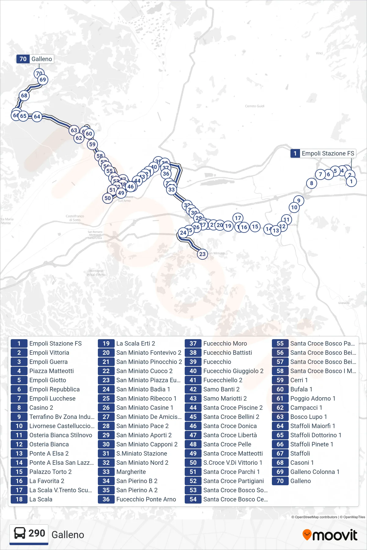 Linea 290  bus (Galleno) - Percorsi e fermate sulla mappa