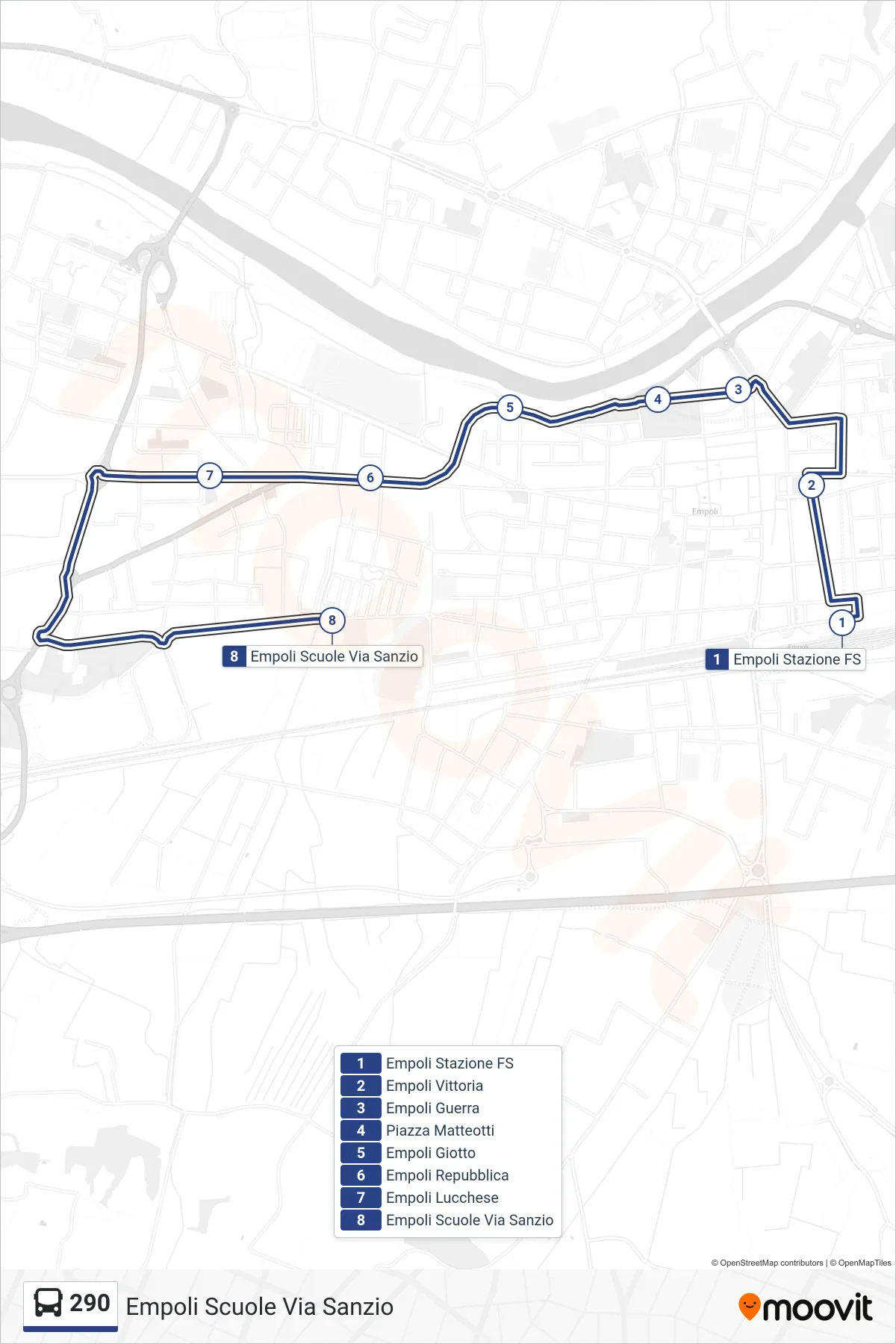 Linea 290 bus (Empoli Scuole Via Sanzio) - Percorsi e fermate sulla mappa