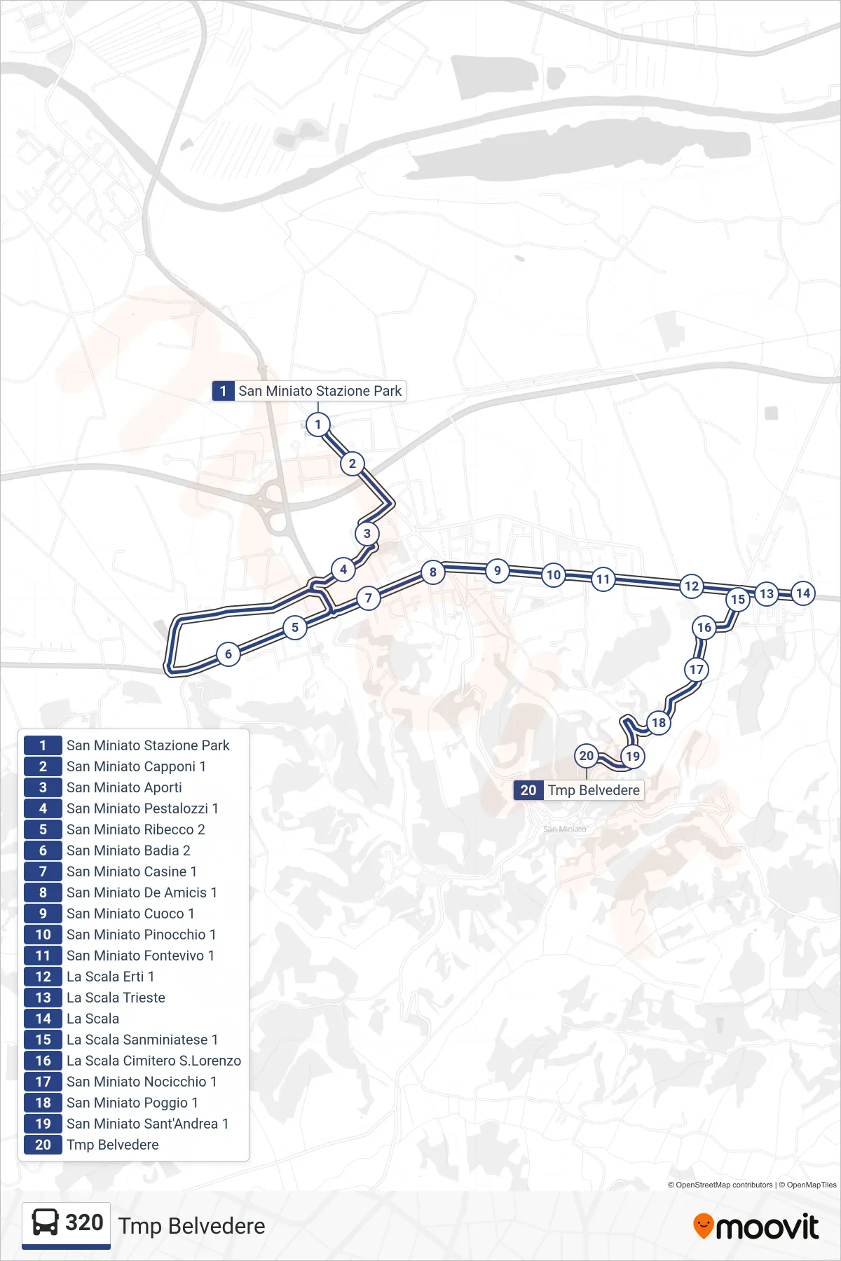 Linea 320  bus (Tmp Belvedere) - Percorsi e fermate sulla mappa