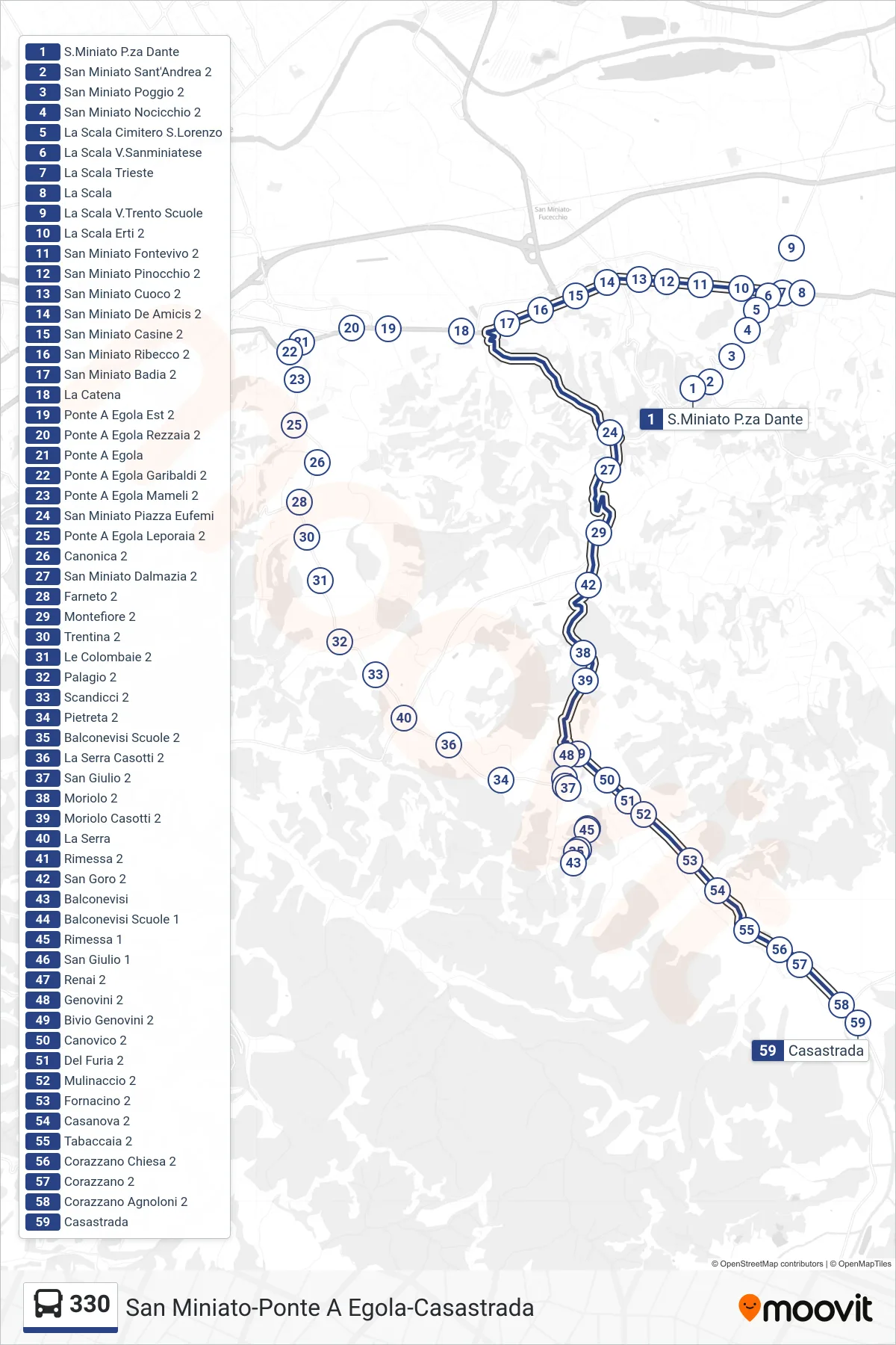 Linea 330 bus (Casastrada) - Percorsi e fermate sulla mappa