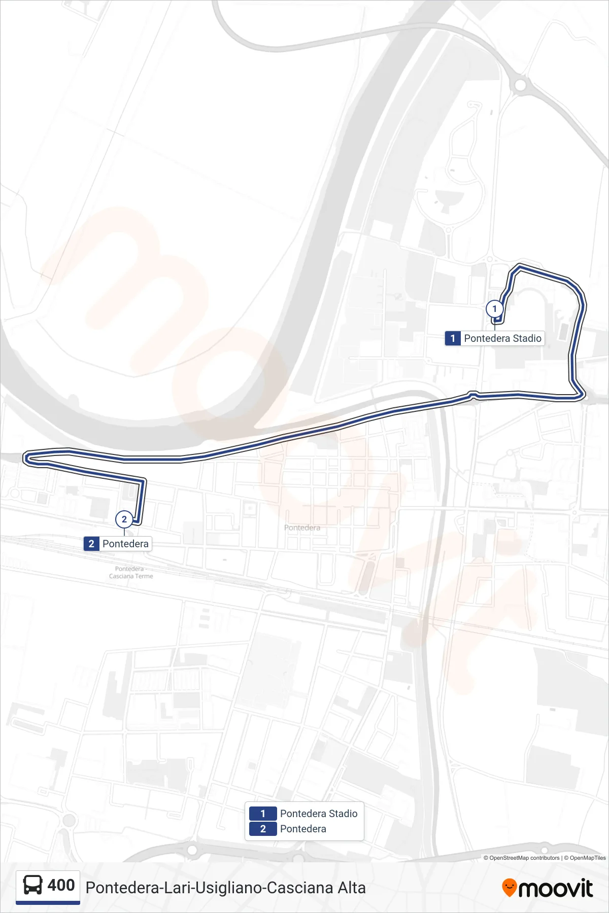 Linea 400  bus (Pontedera) - Percorsi e fermate sulla mappa