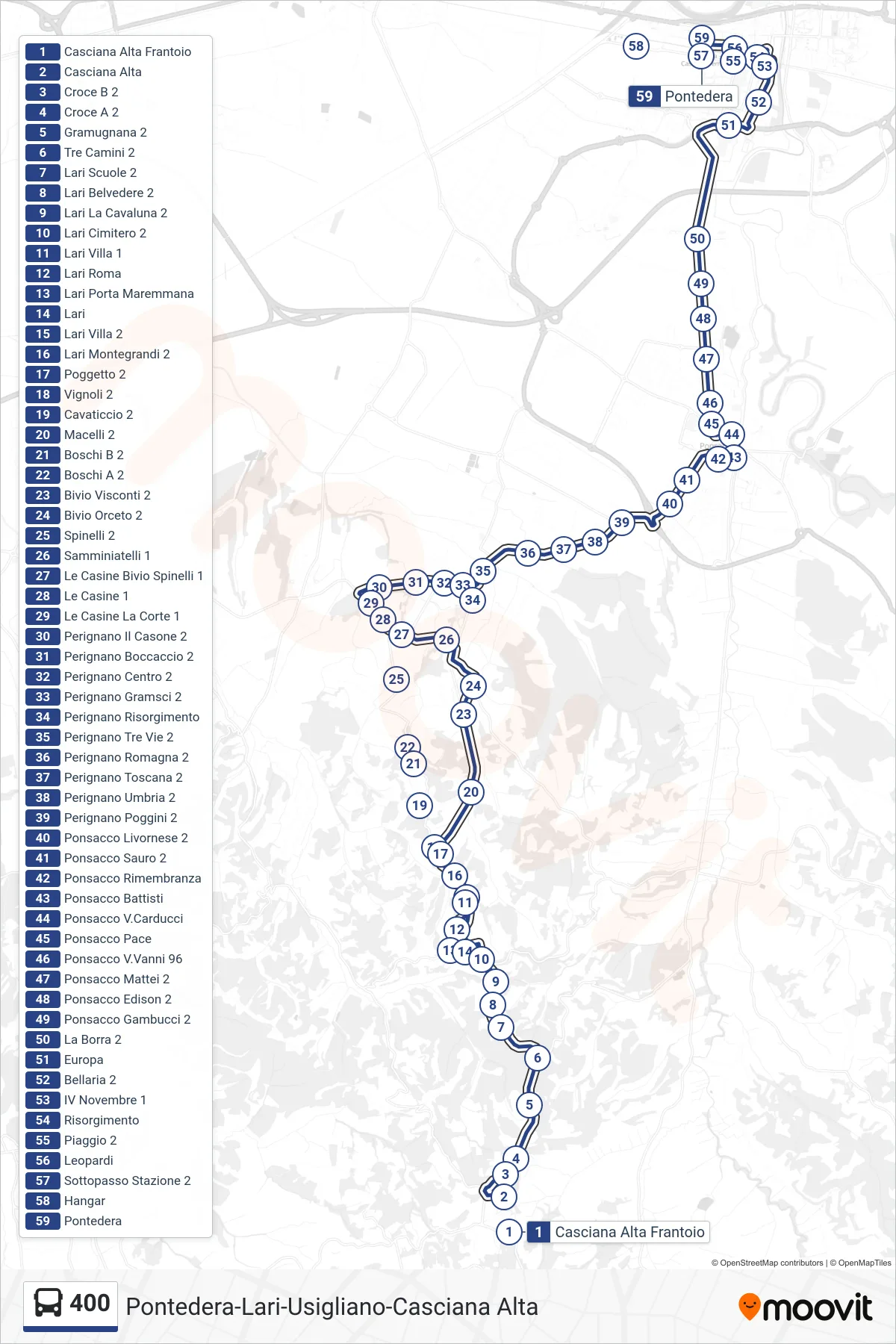 Linea 400  bus (Pontedera) - Percorsi e fermate sulla mappa