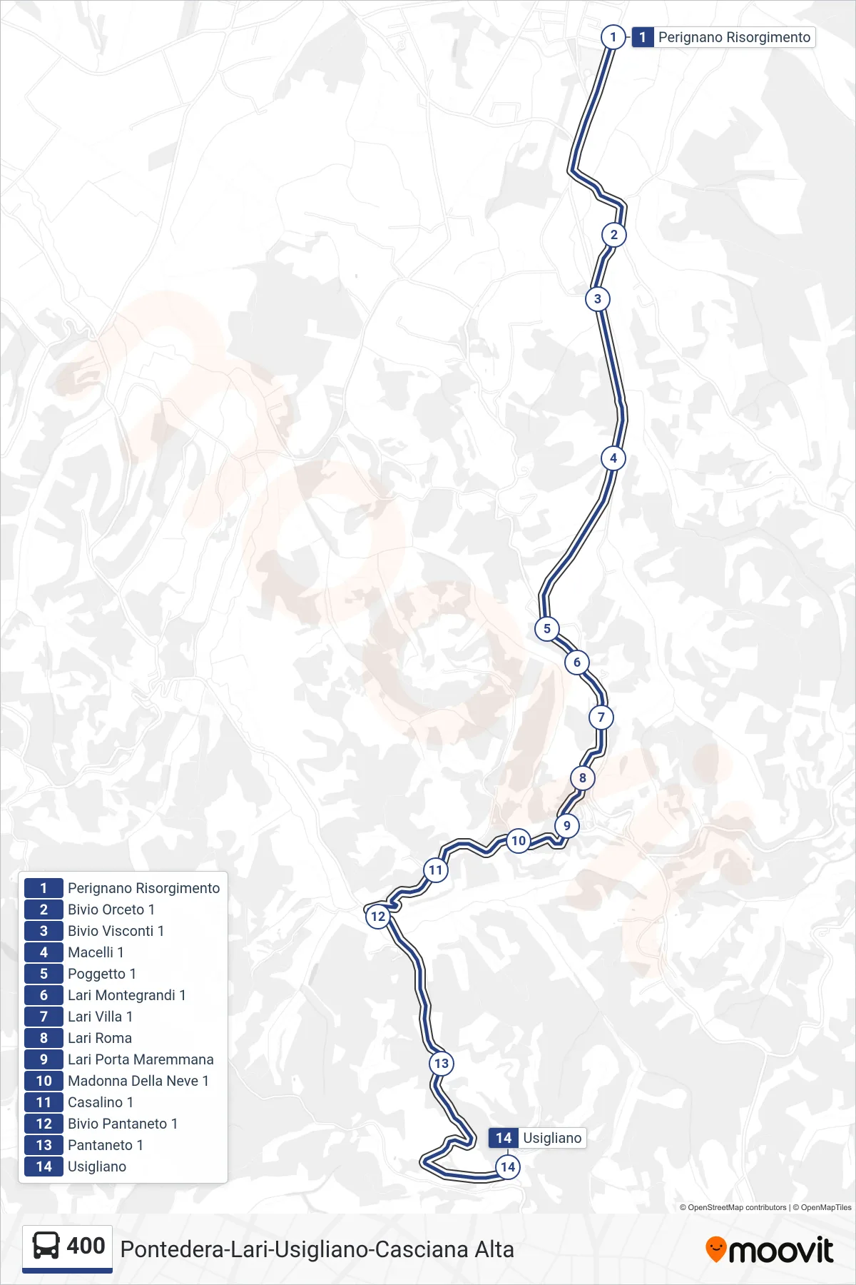 Linea 400  bus (Usigliano) - Percorsi e fermate sulla mappa