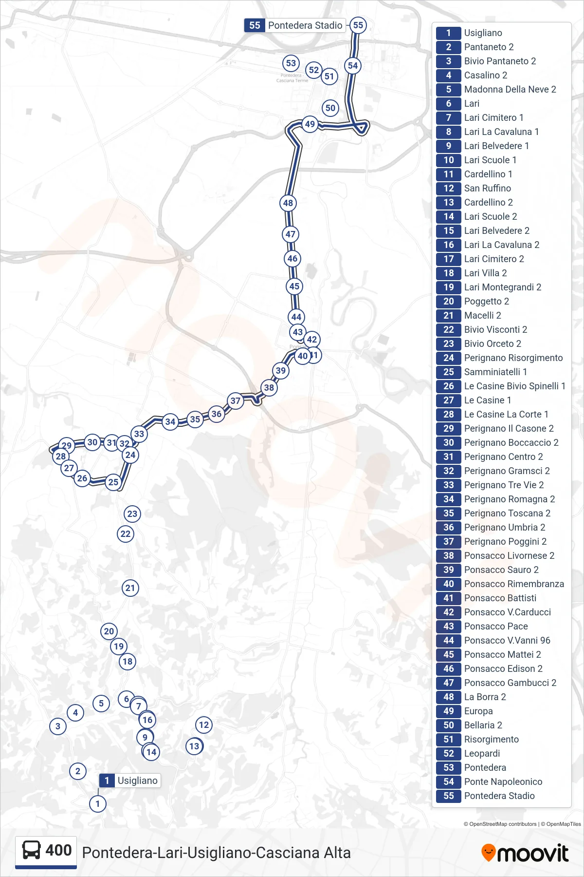 Linea 400 bus (Pontedera Stadio) - Percorsi e fermate sulla mappa