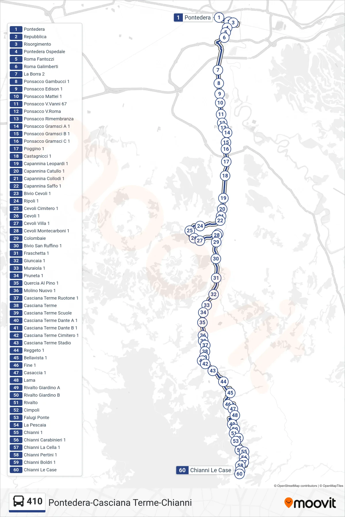 Linea 410 bus (Chianni Le Case) - Percorsi e fermate sulla mappa