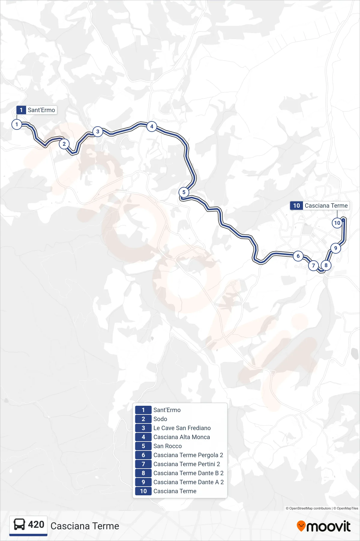Linea 420 bus (Casciana Terme) - Percorsi e fermate sulla mappa