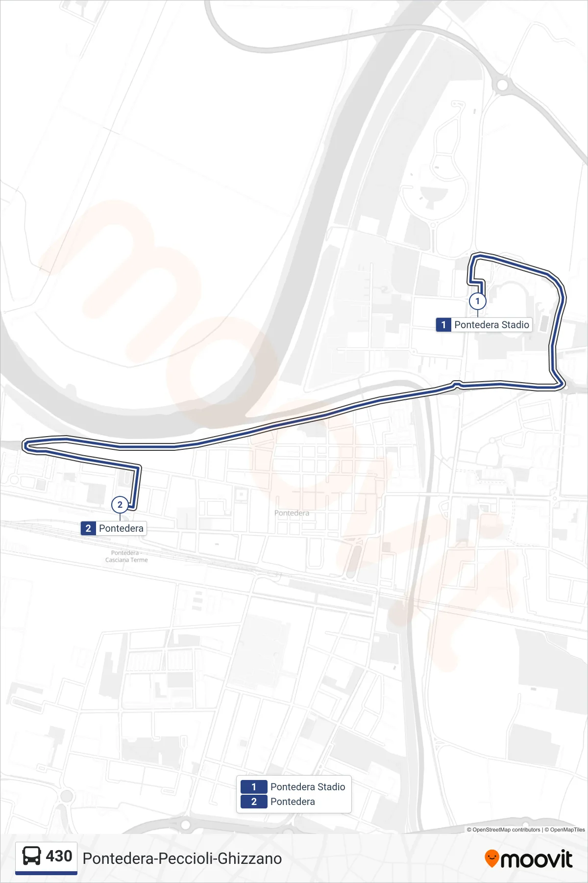 Linea 430 bus (Pontedera) - Percorsi e fermate sulla mappa
